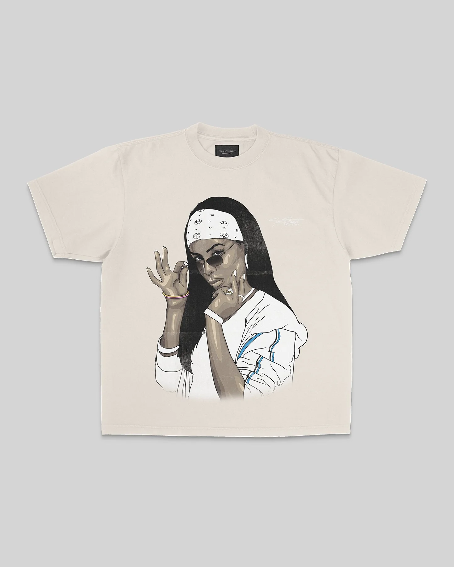 Aaliyah Big Face | Oversized Cream Graphic Tee