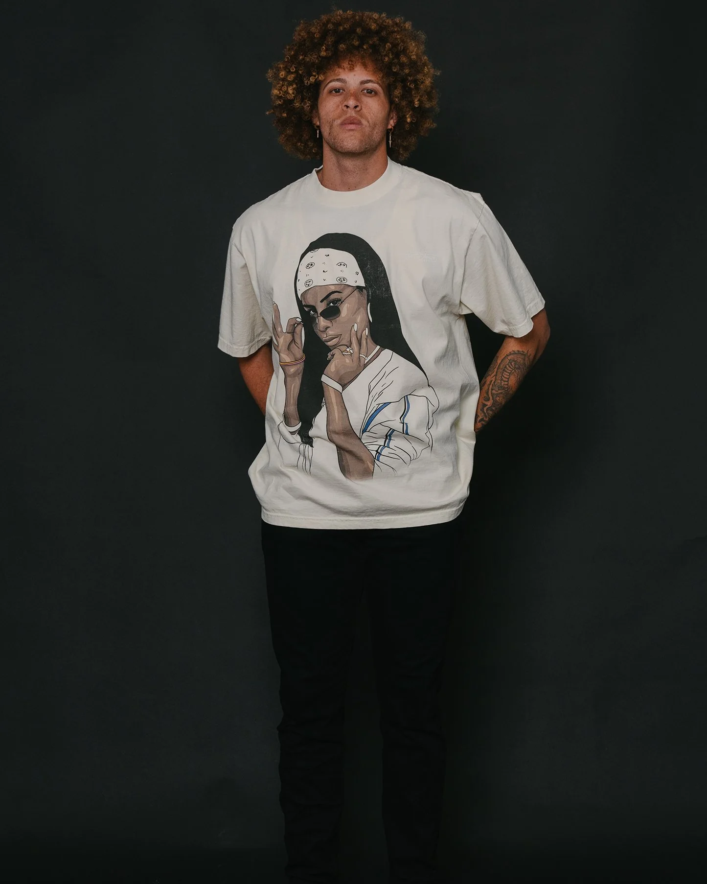Aaliyah Big Face | Oversized Cream Graphic Tee - Image 3