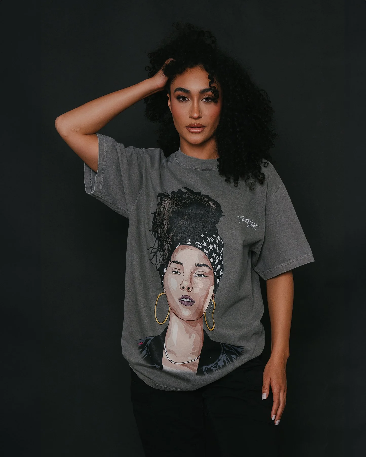 Alicia keys Big Face | Oversized Cement Graphic Tee - Image 3