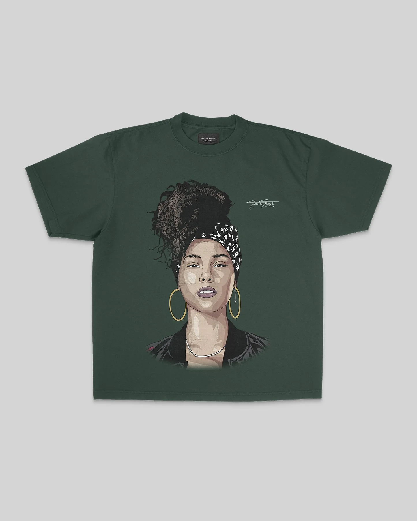 Alicia keys Big Face | Oversized Green Graphic Tee