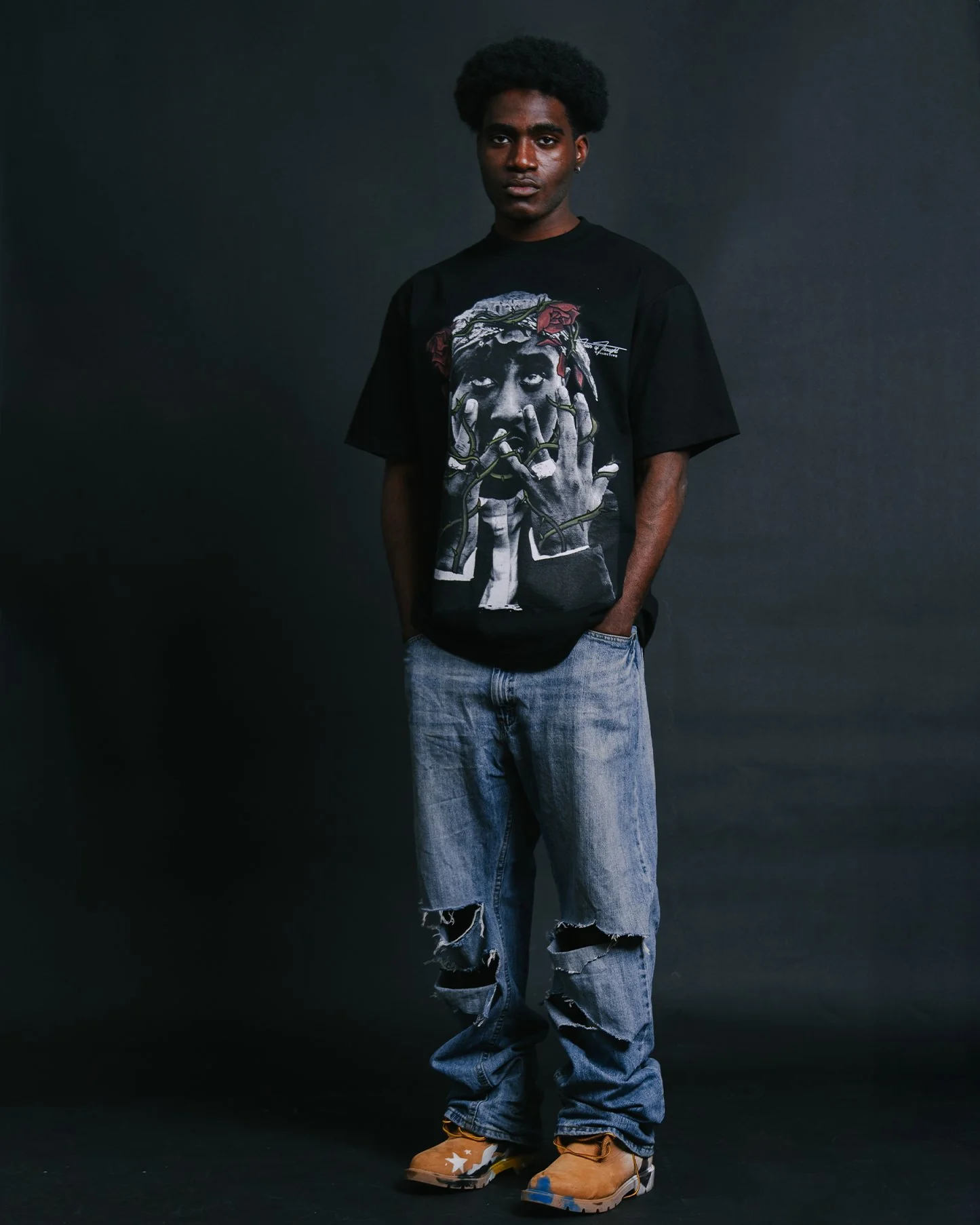 Dead Rose PAC | Heavyweight Black Graphic Tee - Image 2