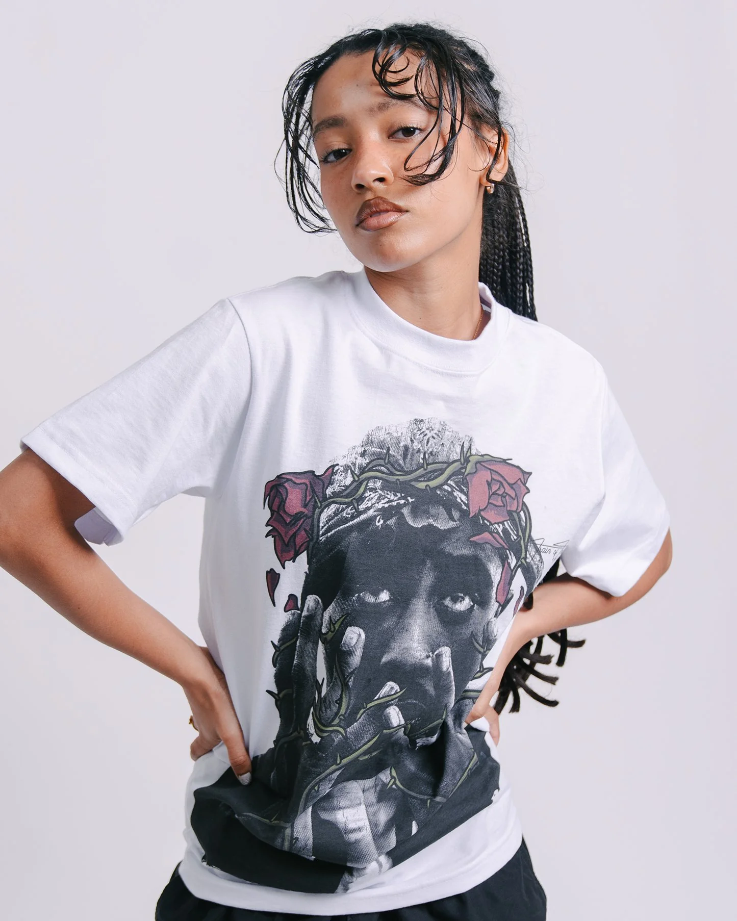 Dead Rose PAC | Heavyweight White Graphic Tee - Image 3