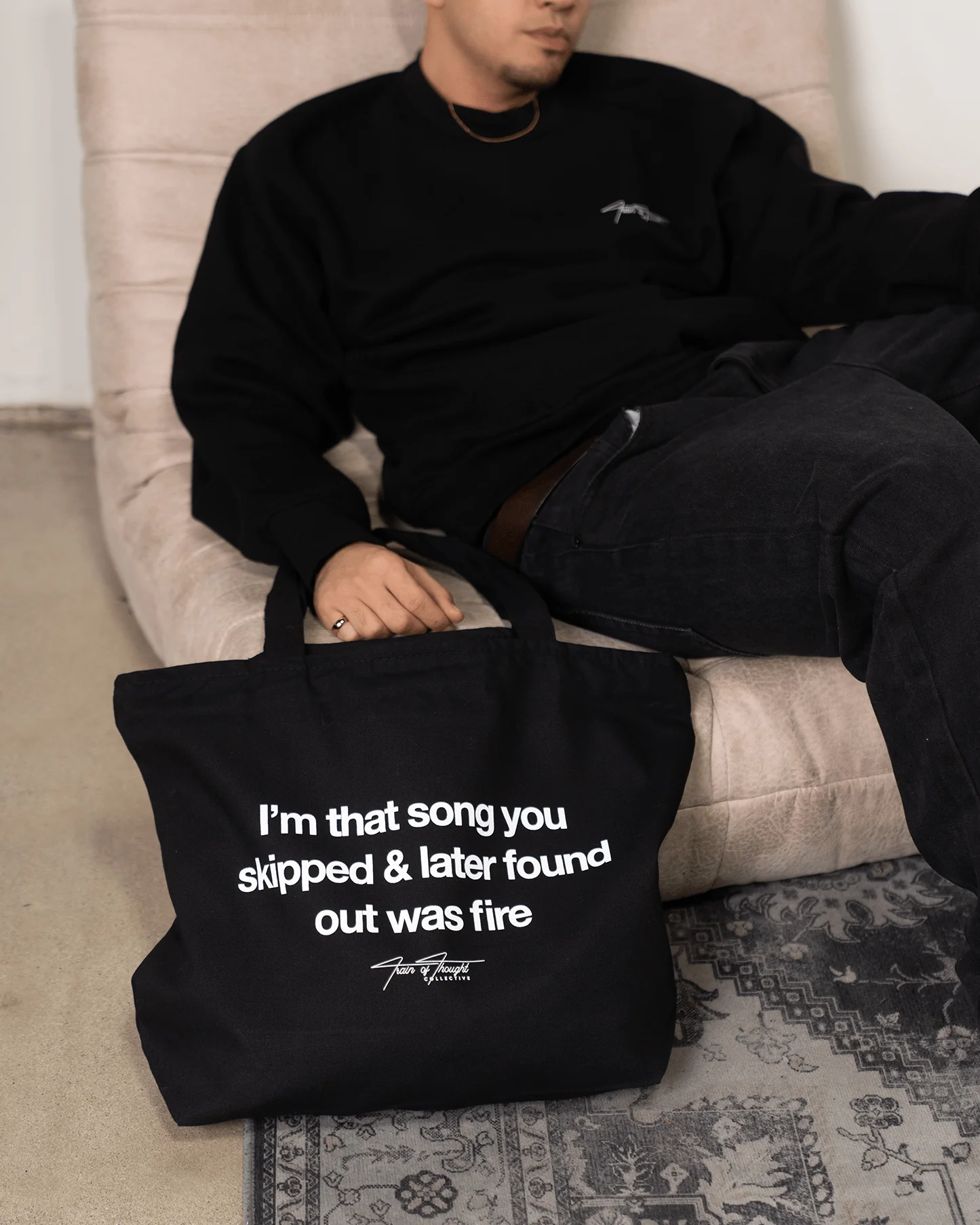 Don't Skip | 24L Zippered Black Tote Bag - Image 7