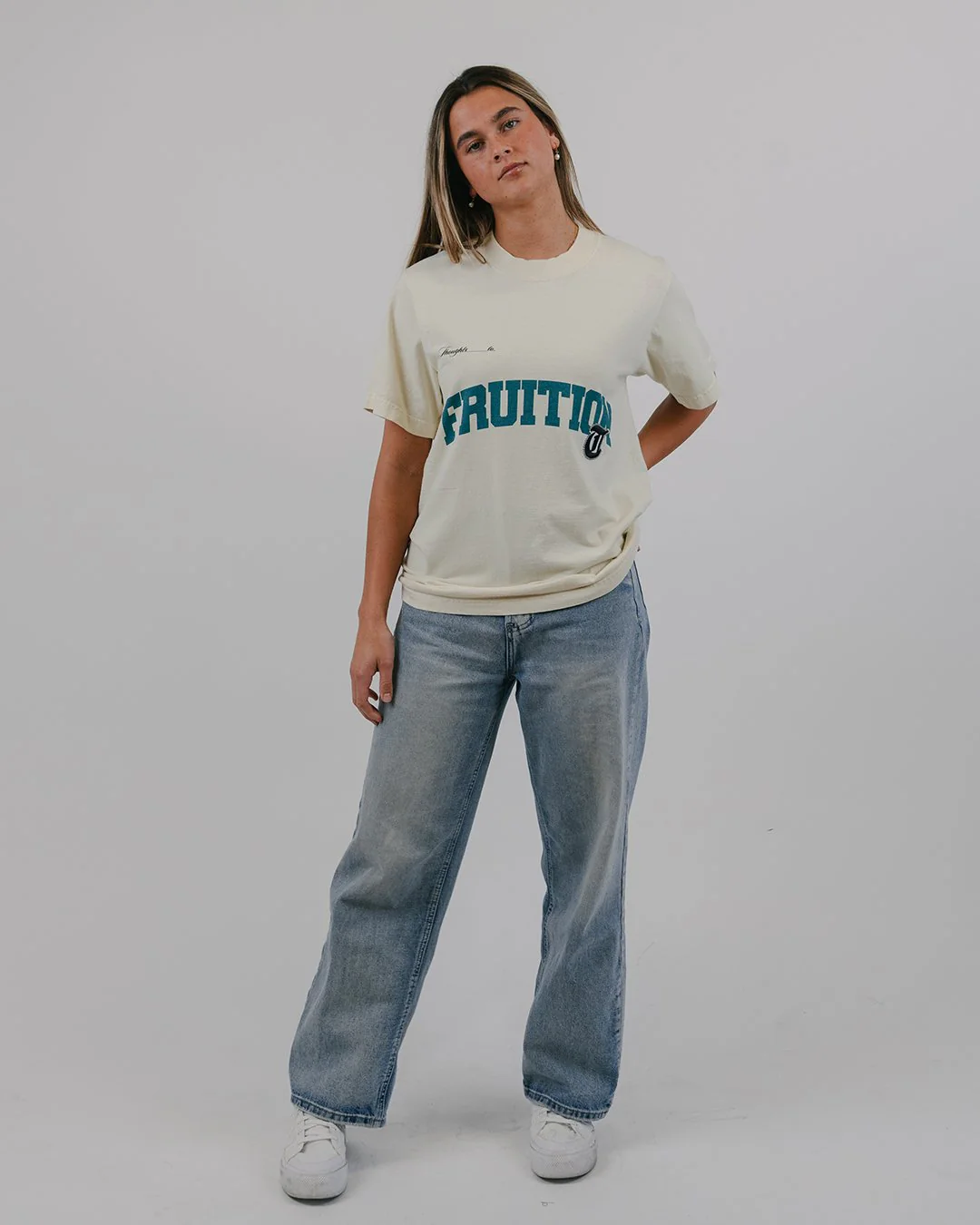 Fruition | Oversized Cream Applique Graphic Tee - Image 2