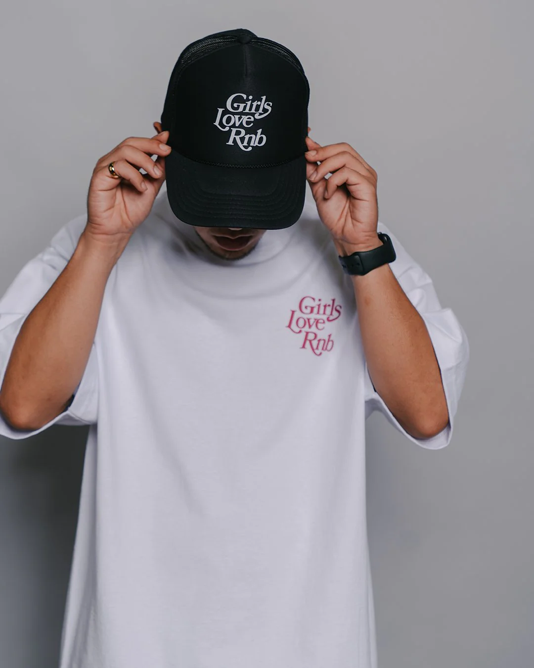 Girls Love Rnb | Black 5 Panel Trucker Hat - Image 3