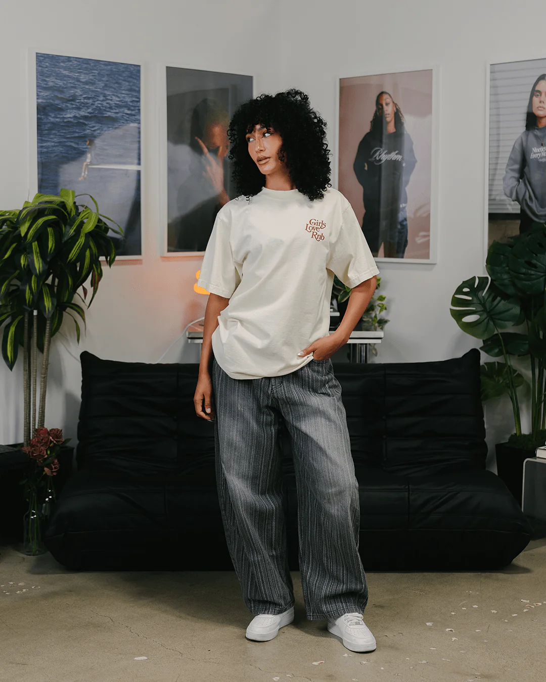 Girls Love Rnb | Oversized Cream Graphic Tee - Image 3