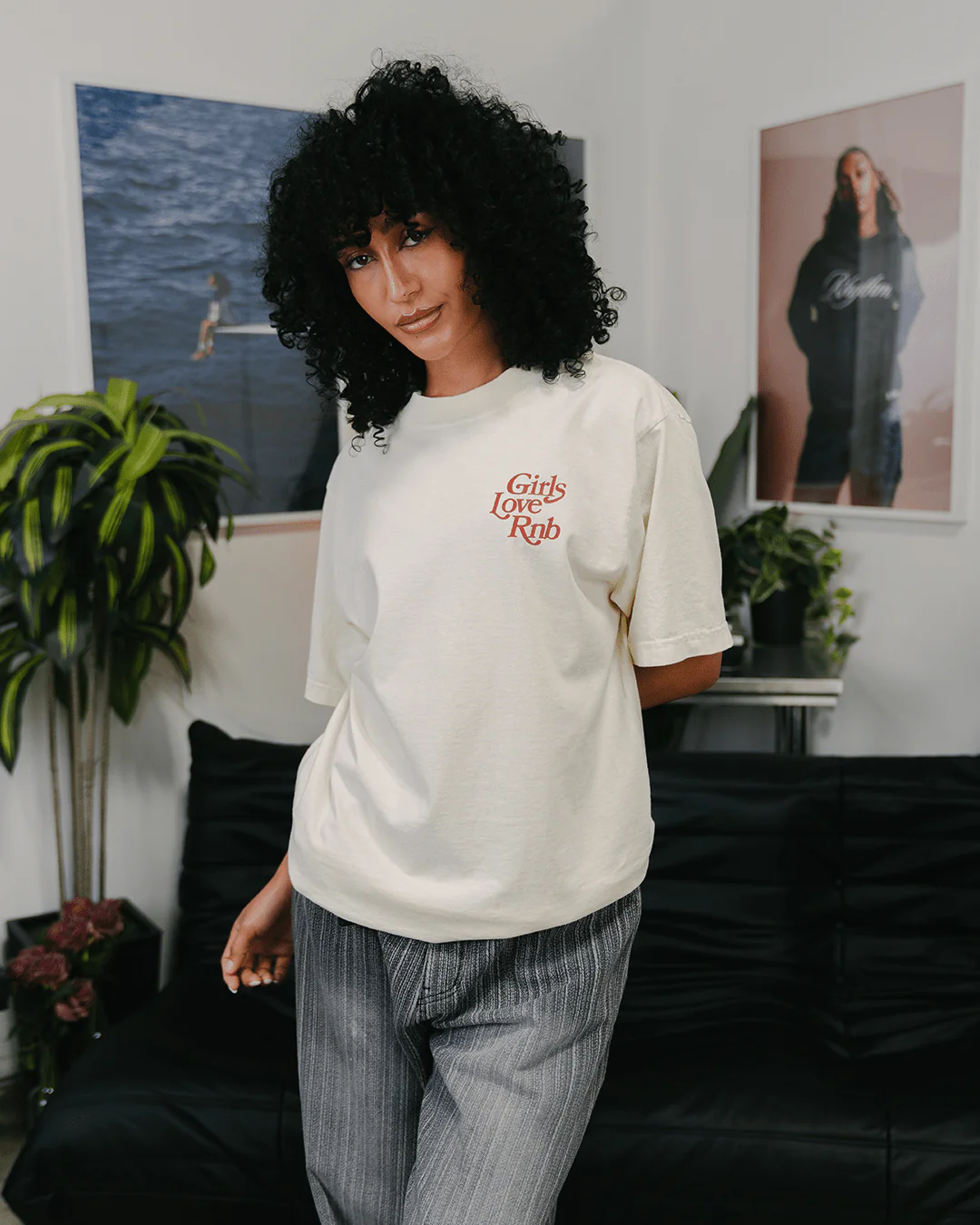 Girls Love Rnb | Oversized Cream Graphic Tee - Image 5