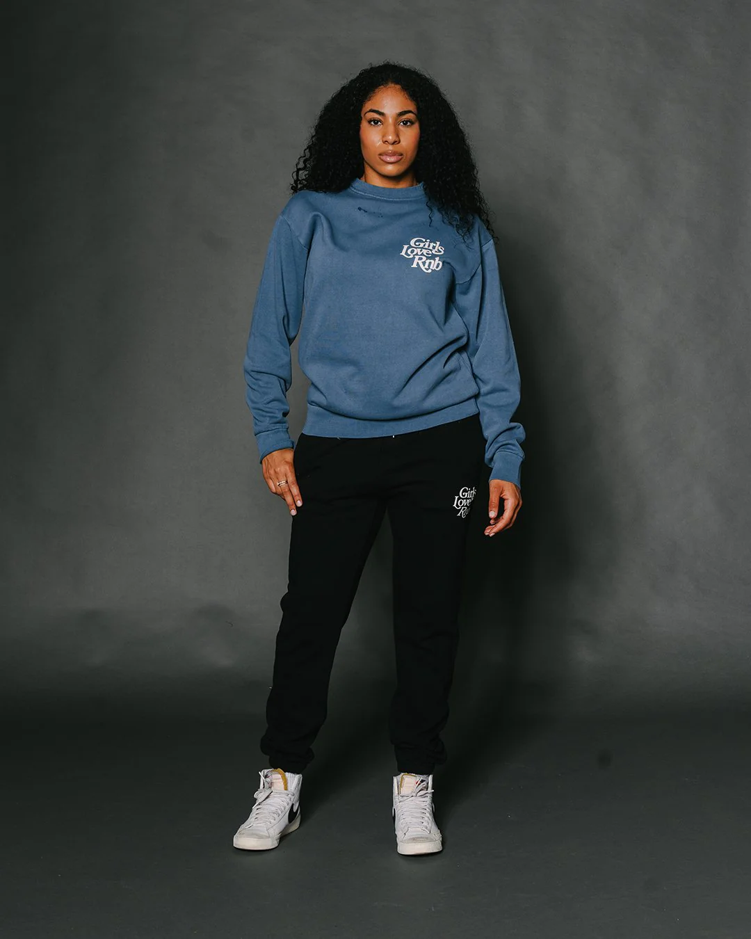 Girls Love Rnb | Pebble Blue Puff Print Crewneck Sweatshirt - Image 4