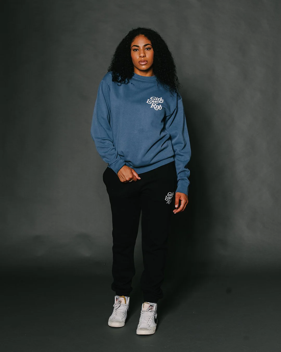 Girls Love Rnb | Pebble Blue Puff Print Crewneck Sweatshirt - Image 7
