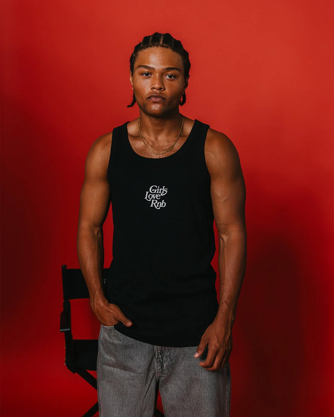 Girls Love Rnb V2 | Black Men's Ribbed Tank Top - Image 4