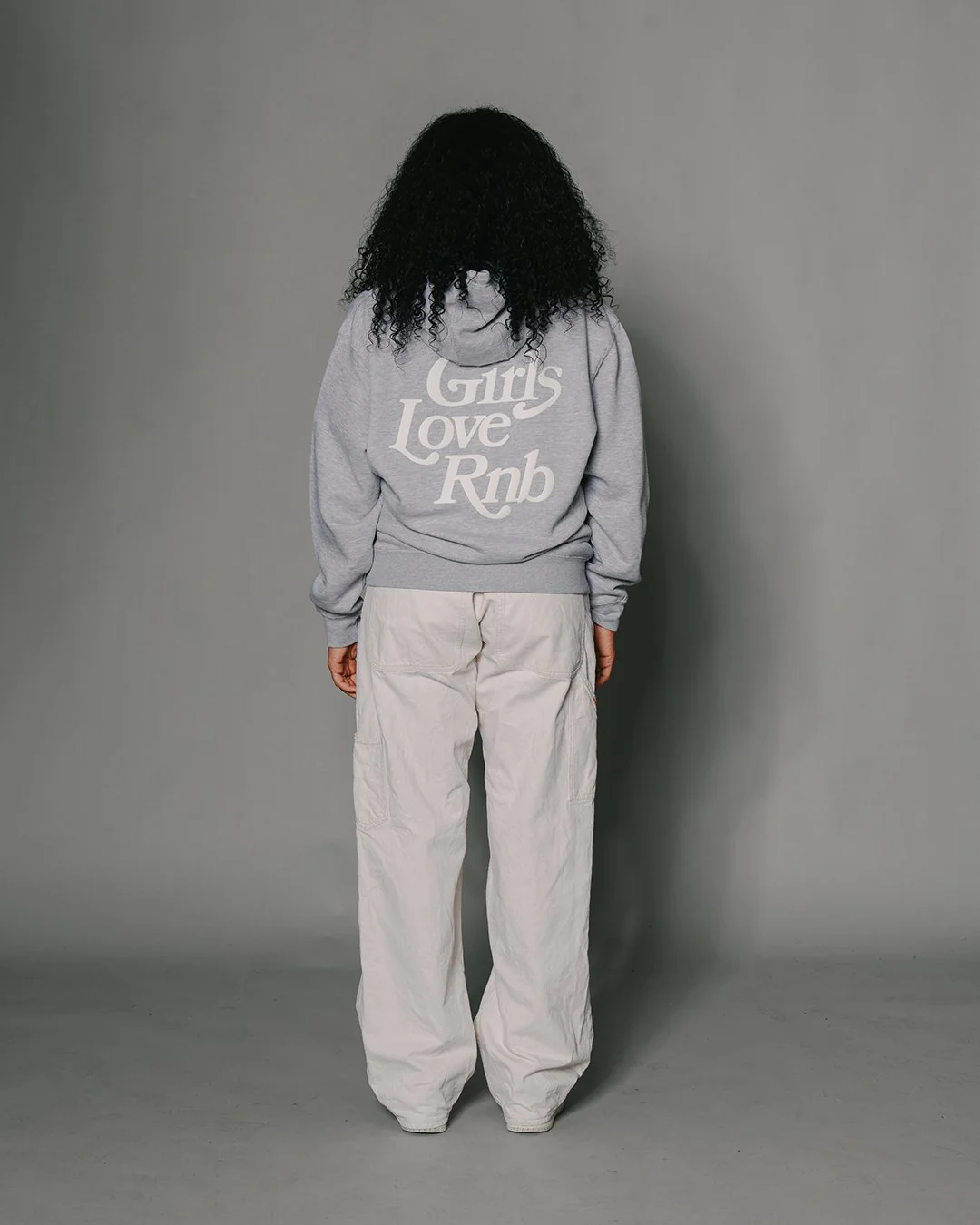 Girls Love Rnb V3 | Heather Grey Full Zip Puff Print Hoodie - Image 4