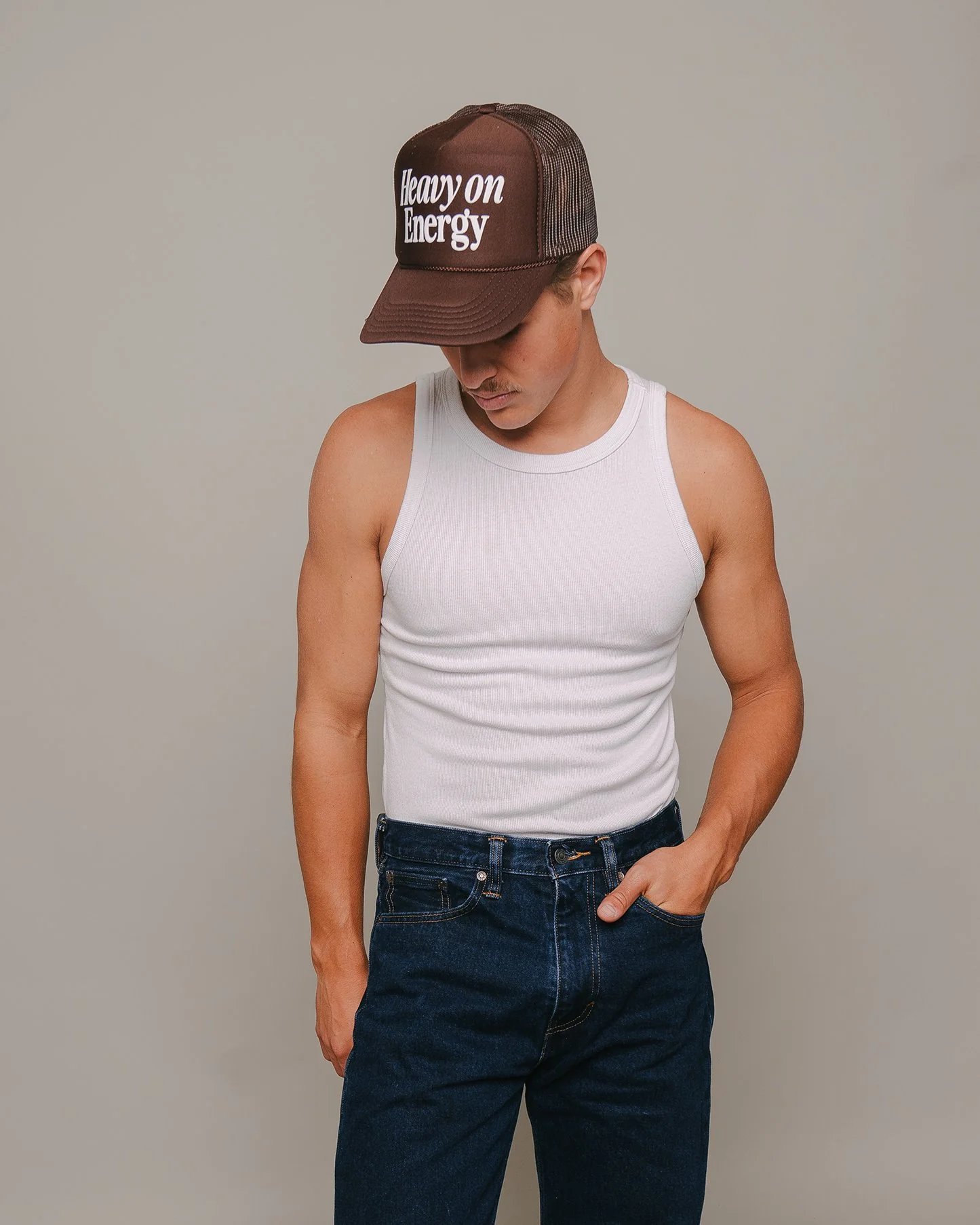 Heavy On Energy | Brown 5 Panel Trucker Hat - Image 3