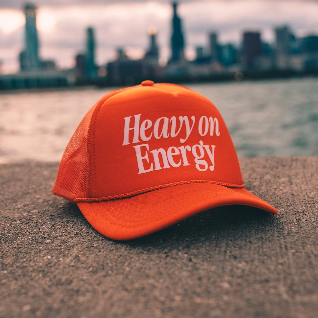 Heavy On Energy | Orange 5 Panel Trucker Hat - Image 2