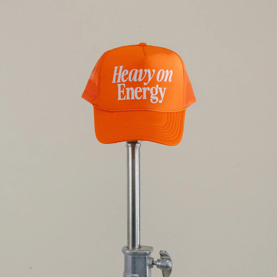 Heavy On Energy | Orange 5 Panel Trucker Hat - Image 4