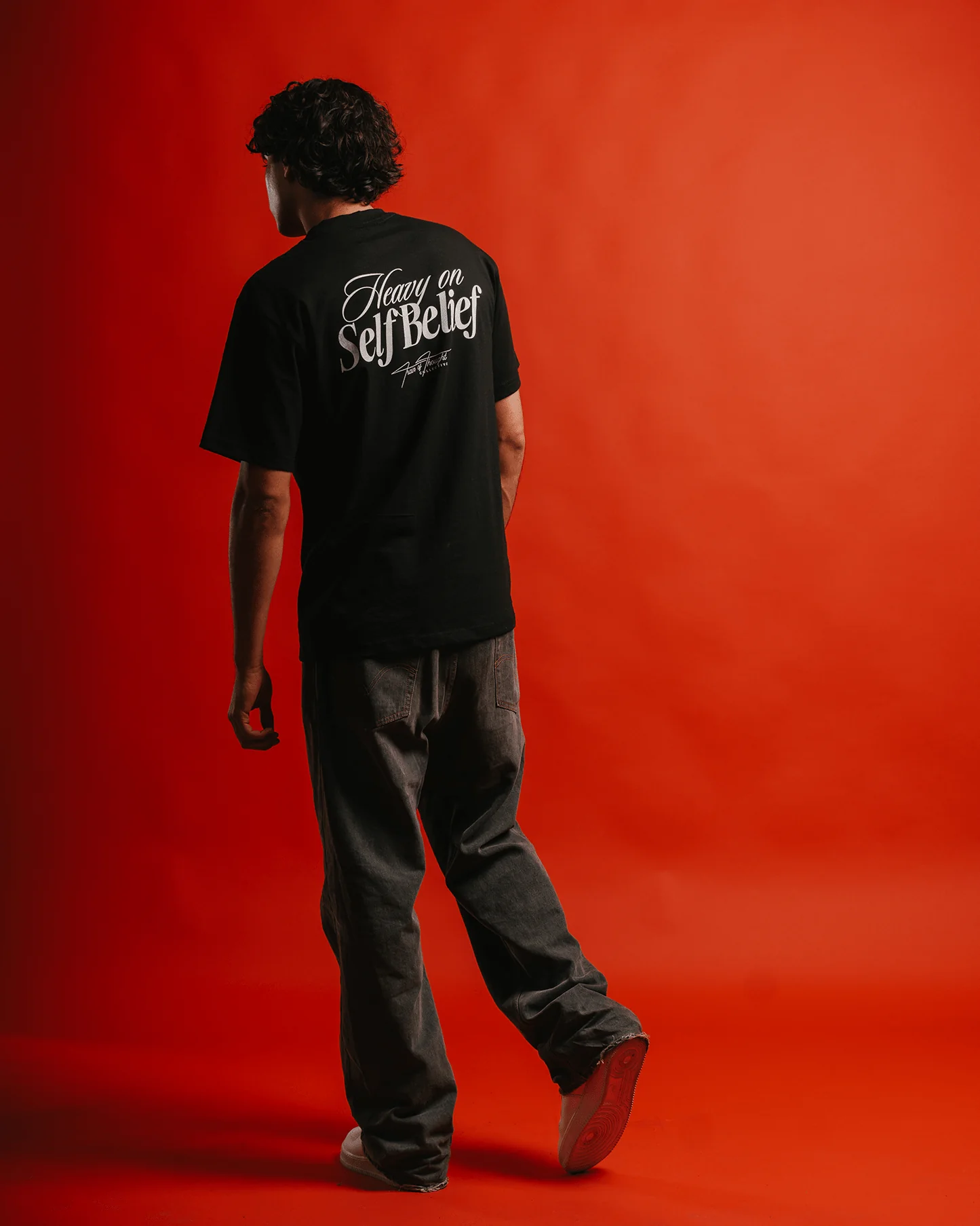 Heavy On Self Belief | Heavyweight Black Graphic Tee - Image 4