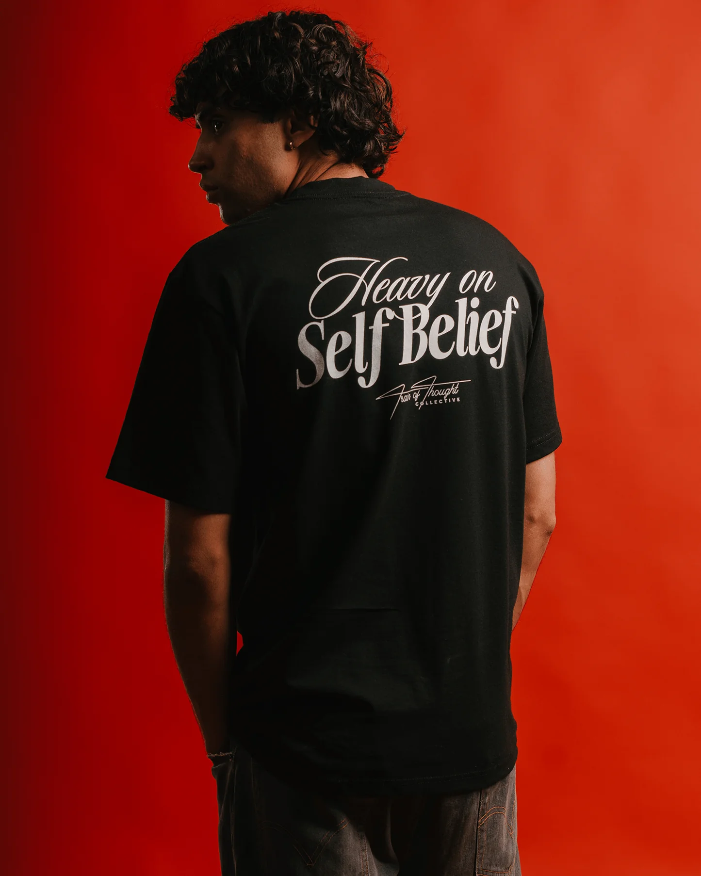 Heavy On Self Belief | Heavyweight Black Graphic Tee - Image 5