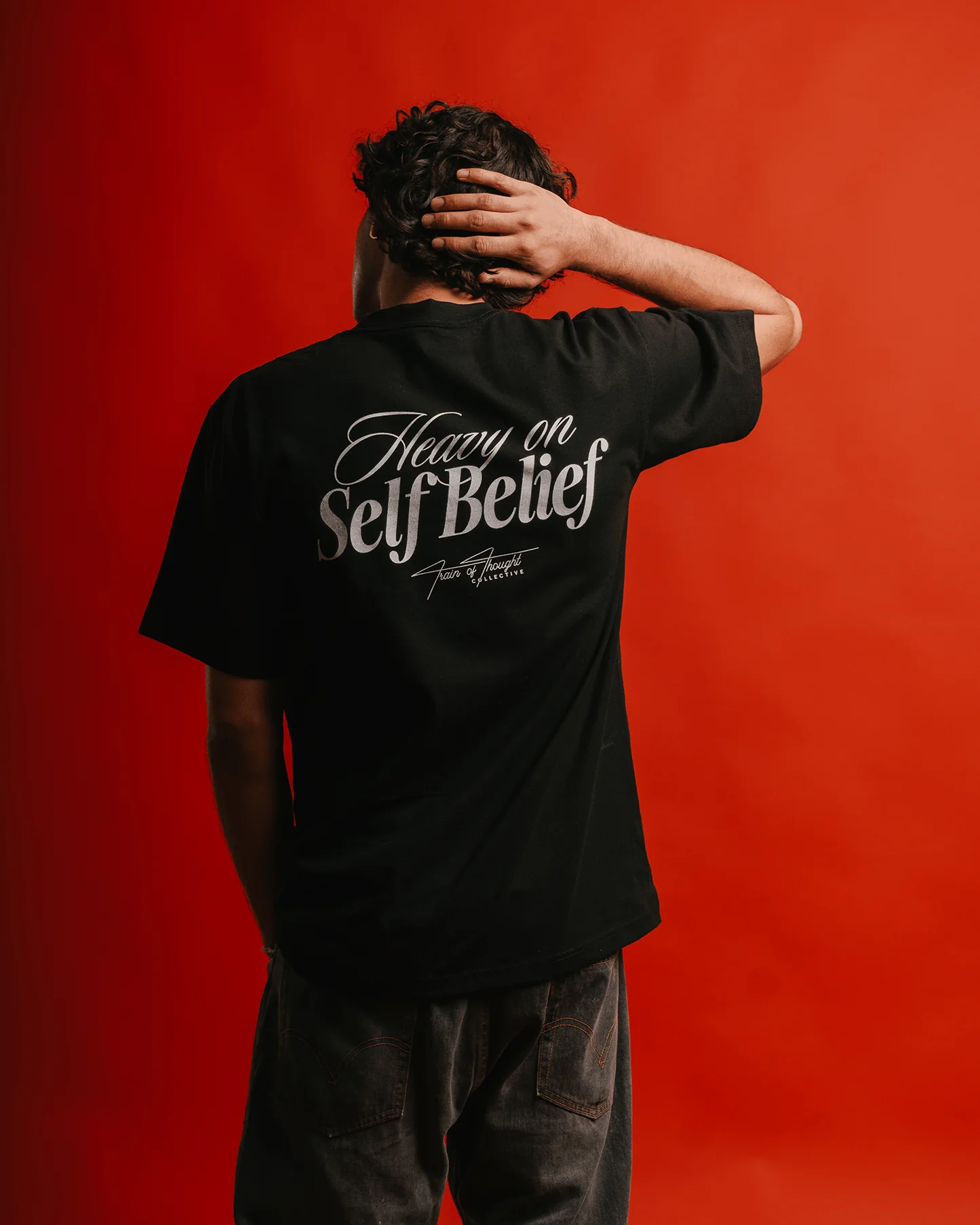 Heavy On Self Belief | Heavyweight Black Graphic Tee - Image 7