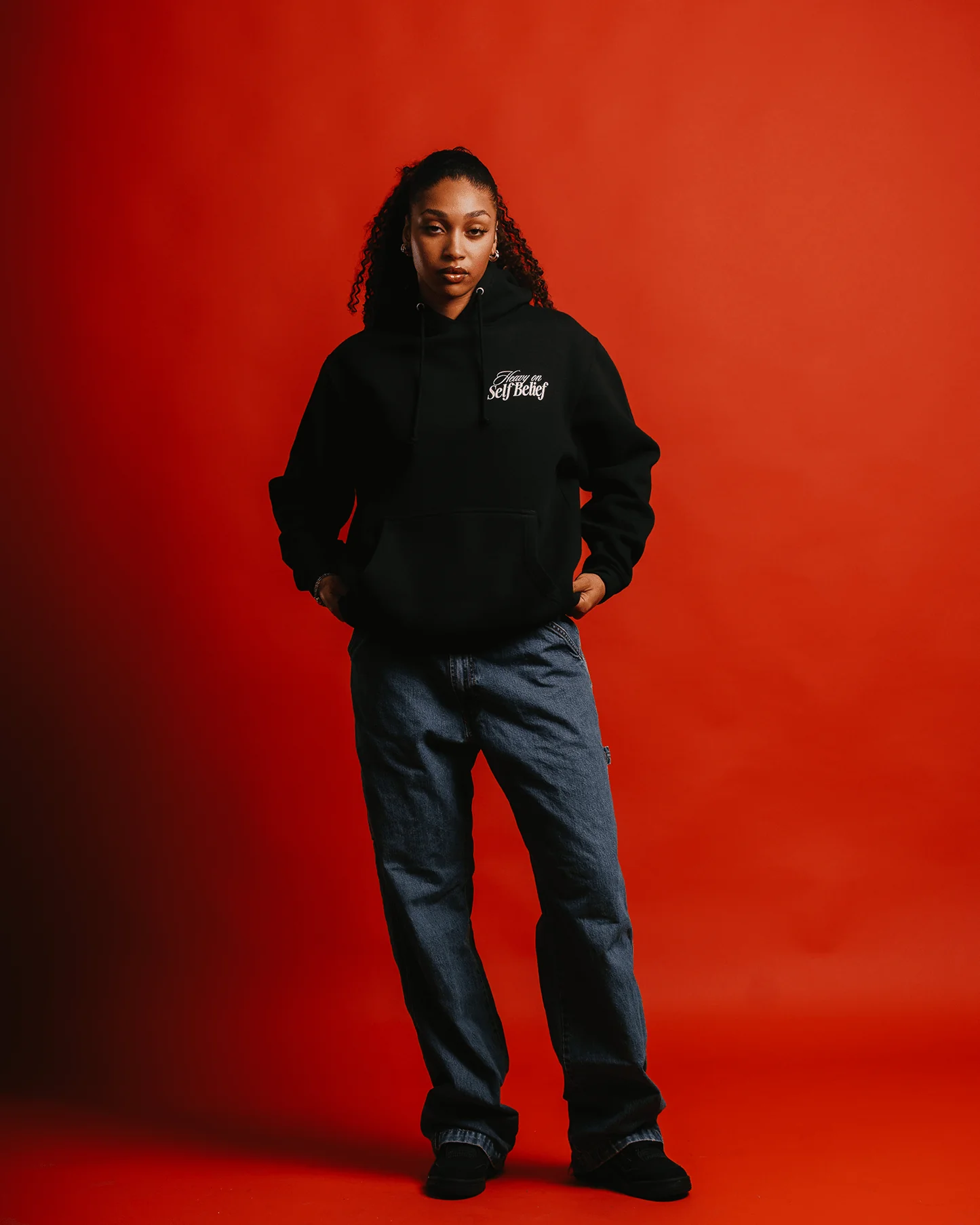 Heavy On Self Belief | Black Pullover Hoodie - Image 3