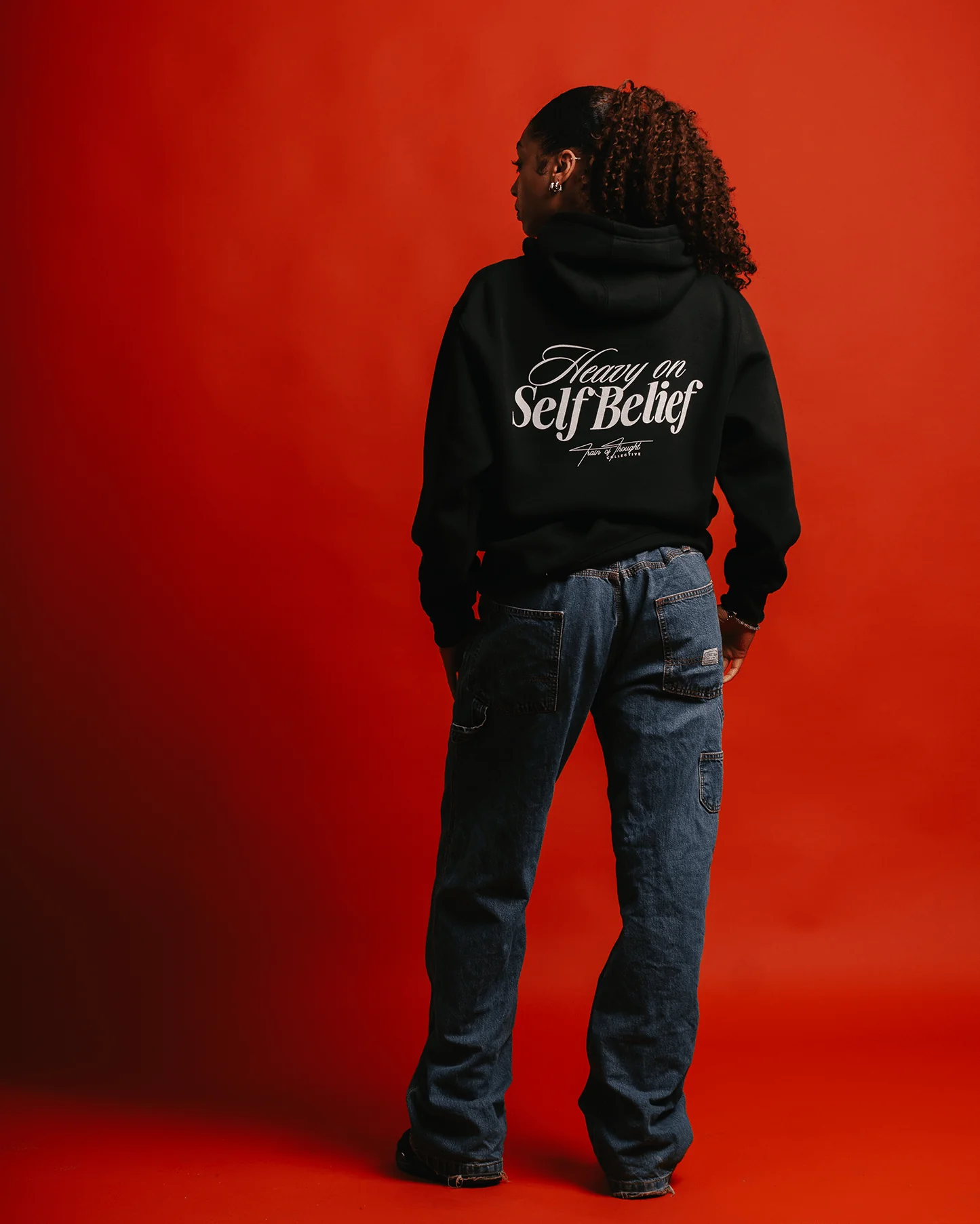 Heavy On Self Belief | Black Pullover Hoodie - Image 4
