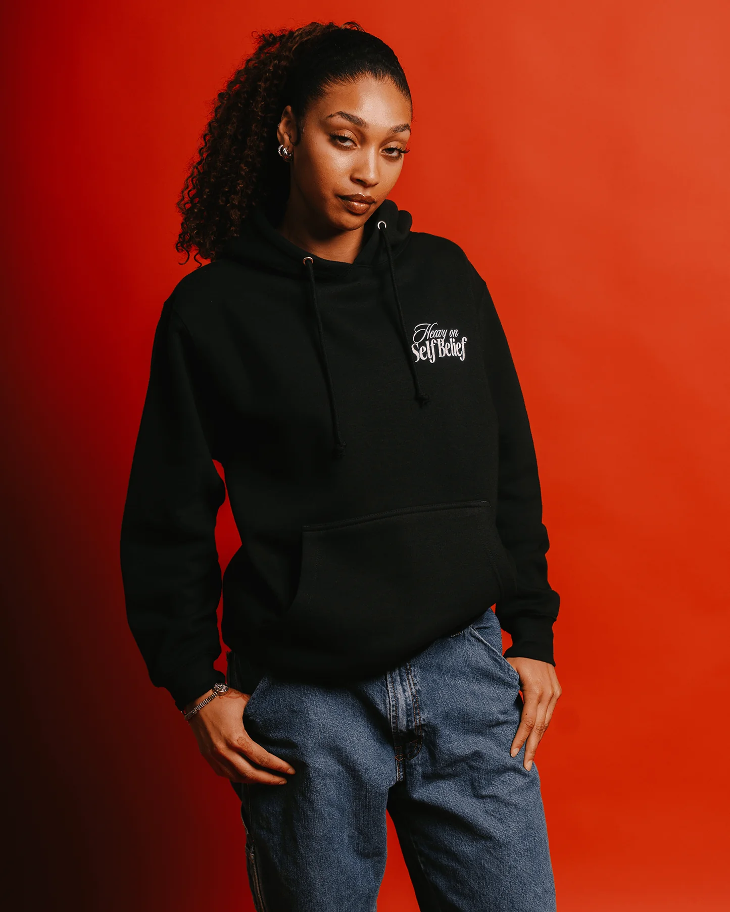 Heavy On Self Belief | Black Pullover Hoodie - Image 5