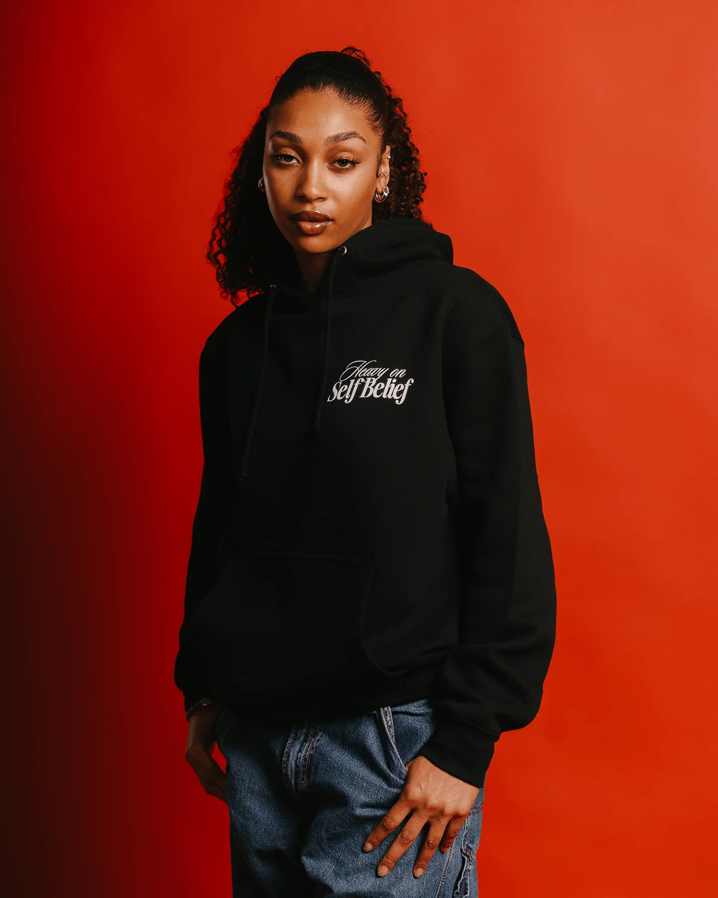 Heavy On Self Belief | Black Pullover Hoodie - Image 7