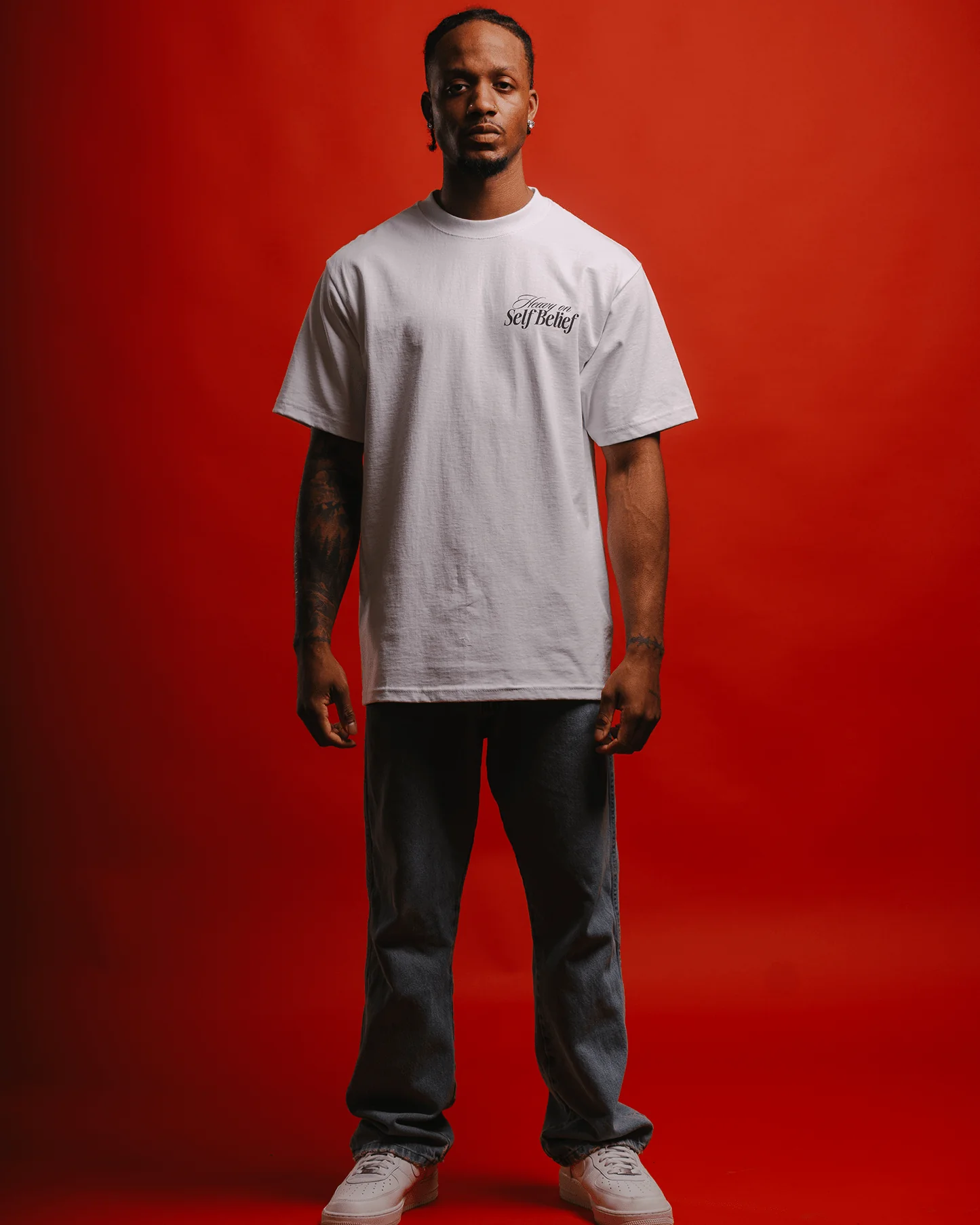 Heavy On Self Belief | Heavyweight White Graphic Tee - Image 3