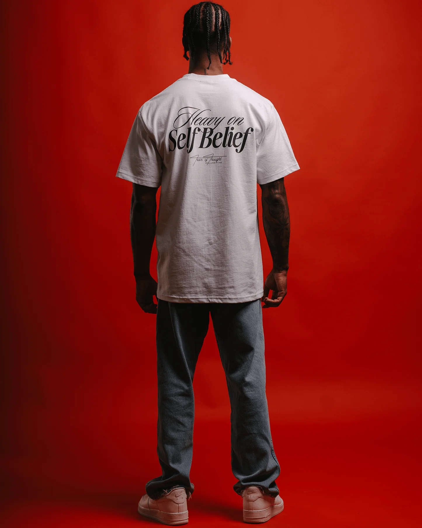 Heavy On Self Belief | Heavyweight White Graphic Tee - Image 4