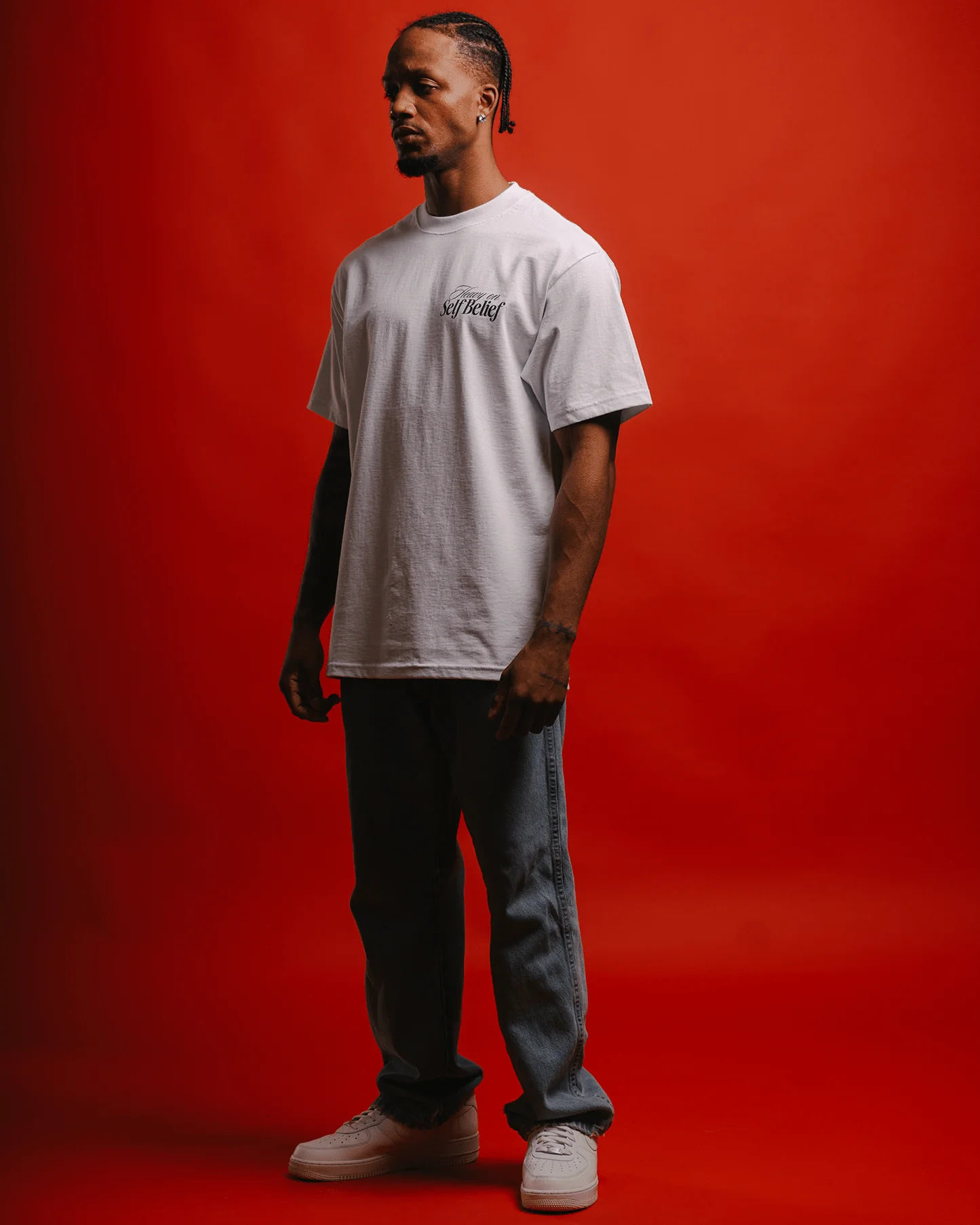 Heavy On Self Belief | Heavyweight White Graphic Tee - Image 5