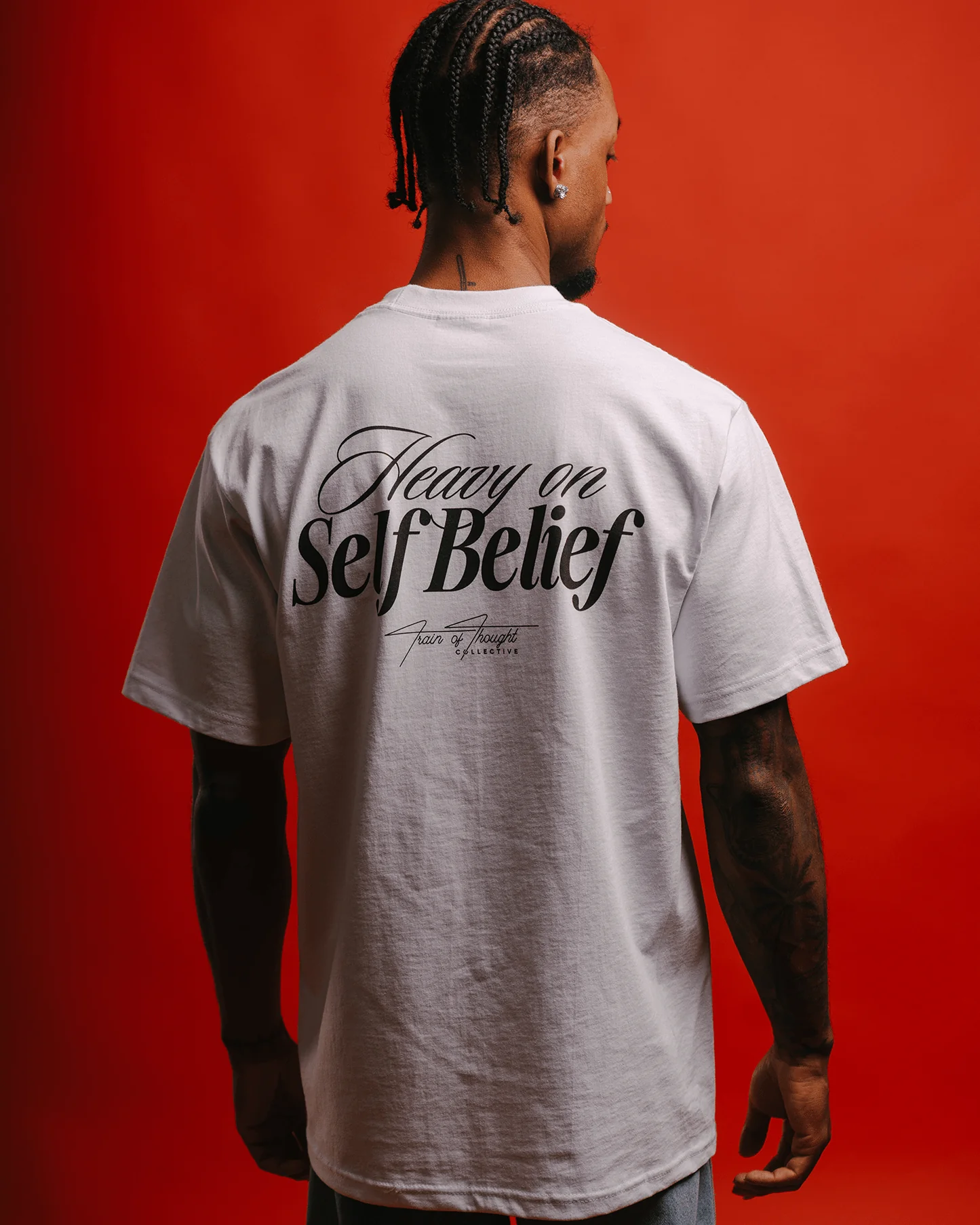 Heavy On Self Belief | Heavyweight White Graphic Tee - Image 6