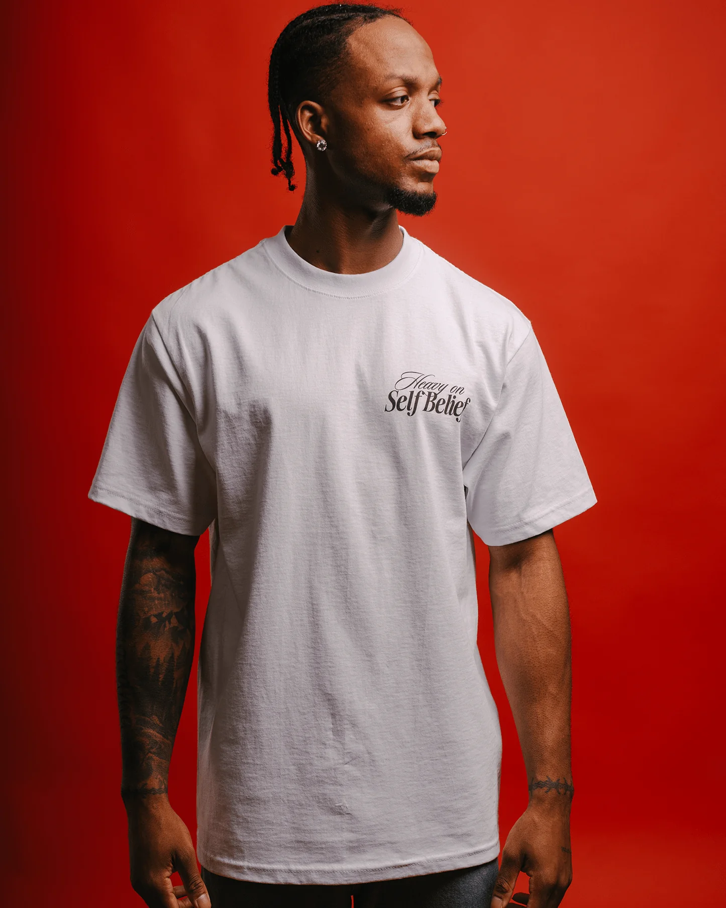 Heavy On Self Belief | Heavyweight White Graphic Tee - Image 7
