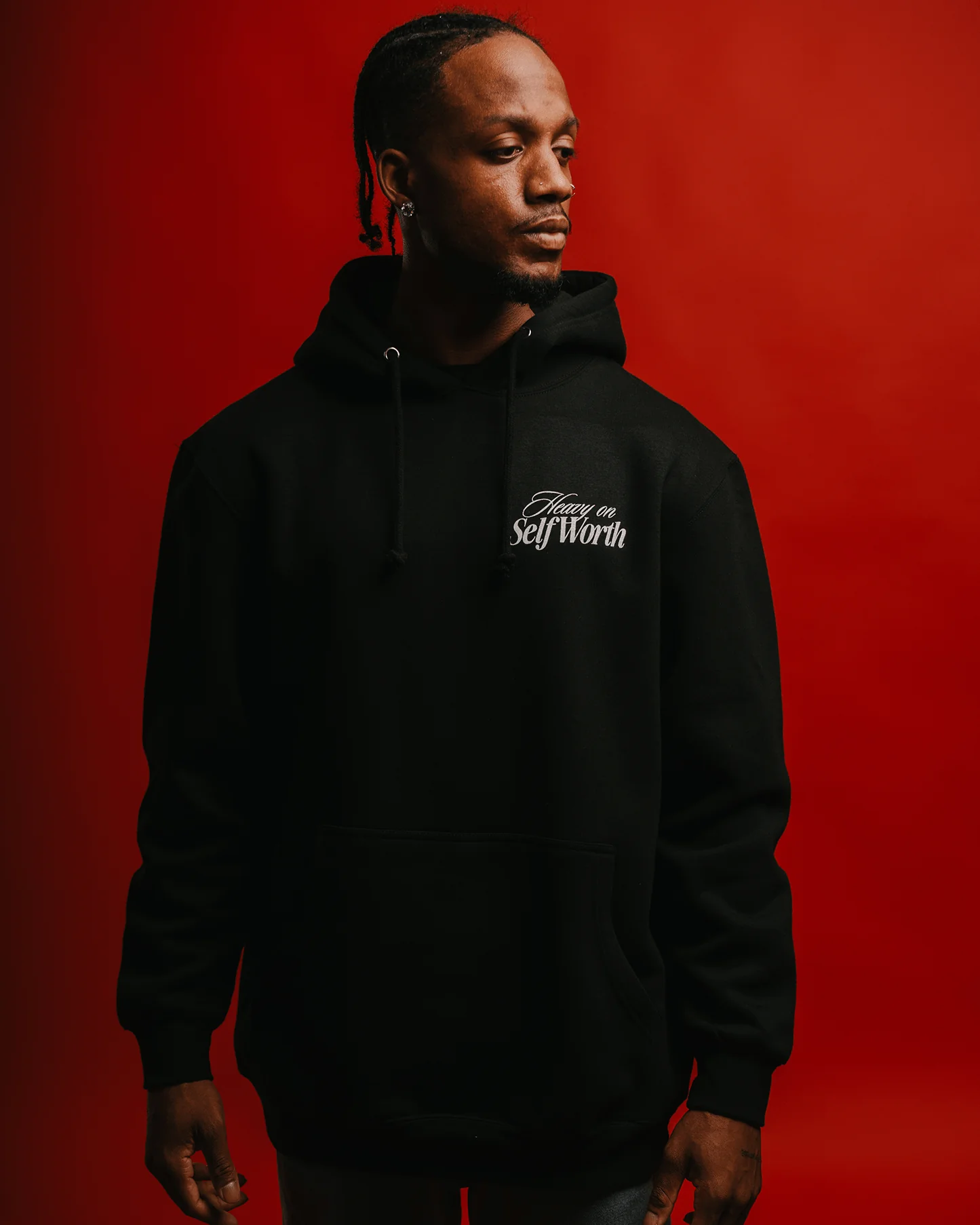 Heavy On Self Worth | Black Pullover Hoodie - Image 3