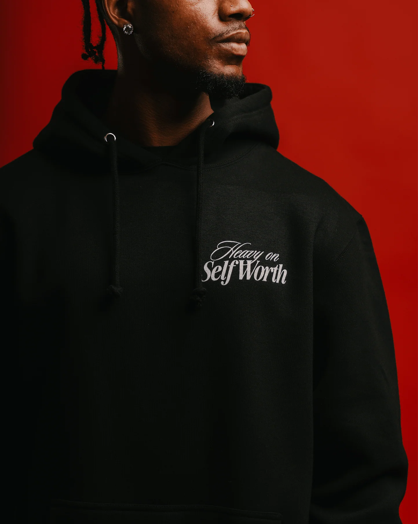 Heavy On Self Worth | Black Pullover Hoodie - Image 5
