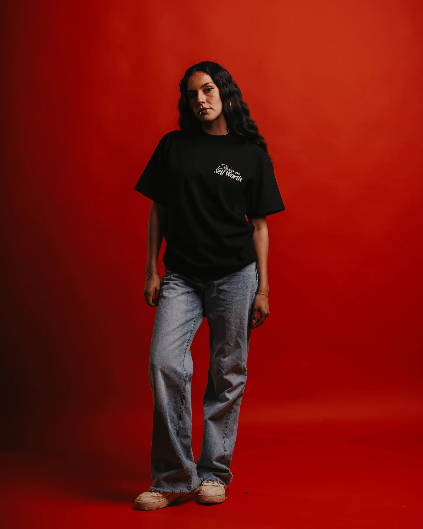 Heavy On Self Worth | Heavyweight Black Graphic Tee - Image 3