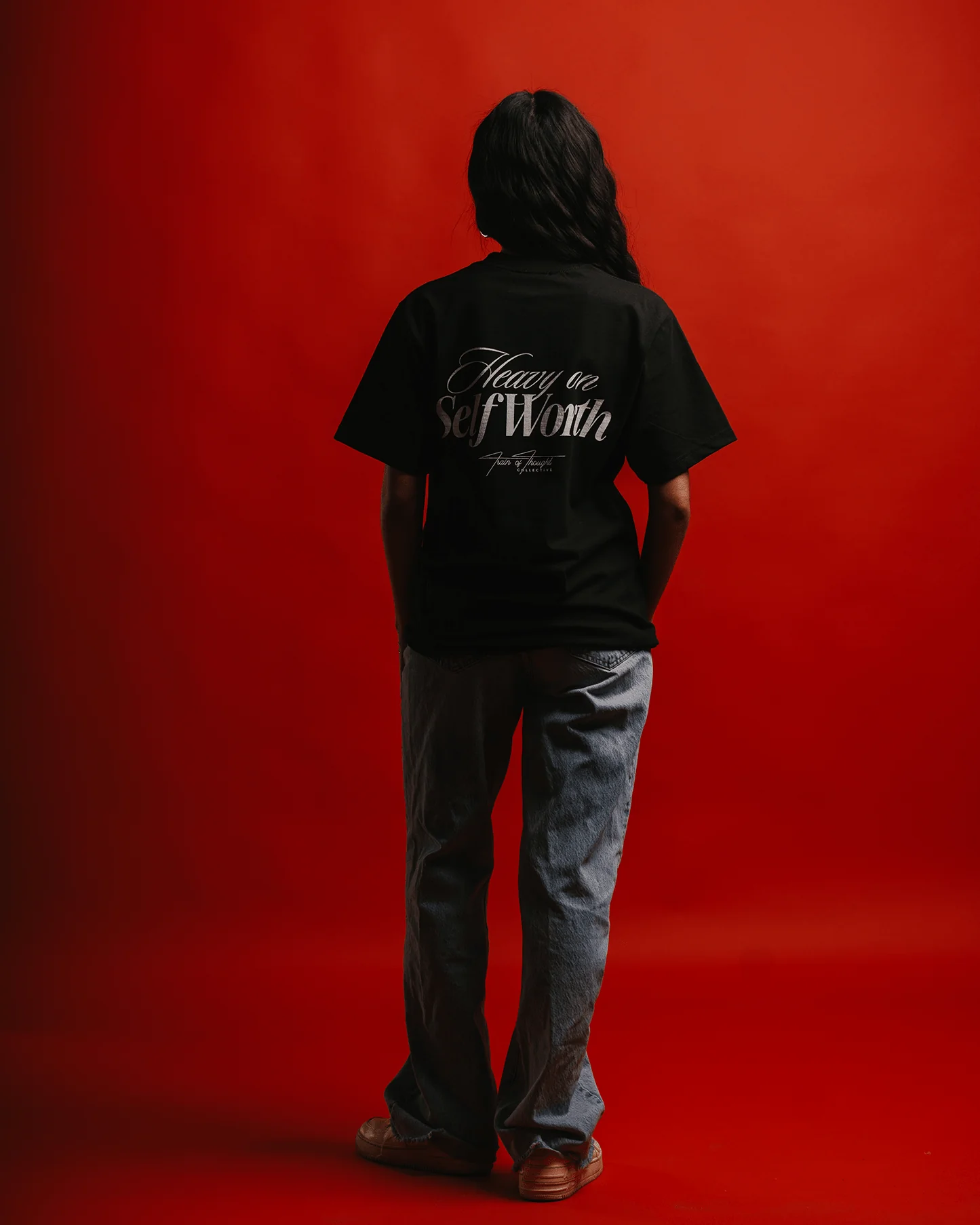 Heavy On Self Worth | Heavyweight Black Graphic Tee - Image 4