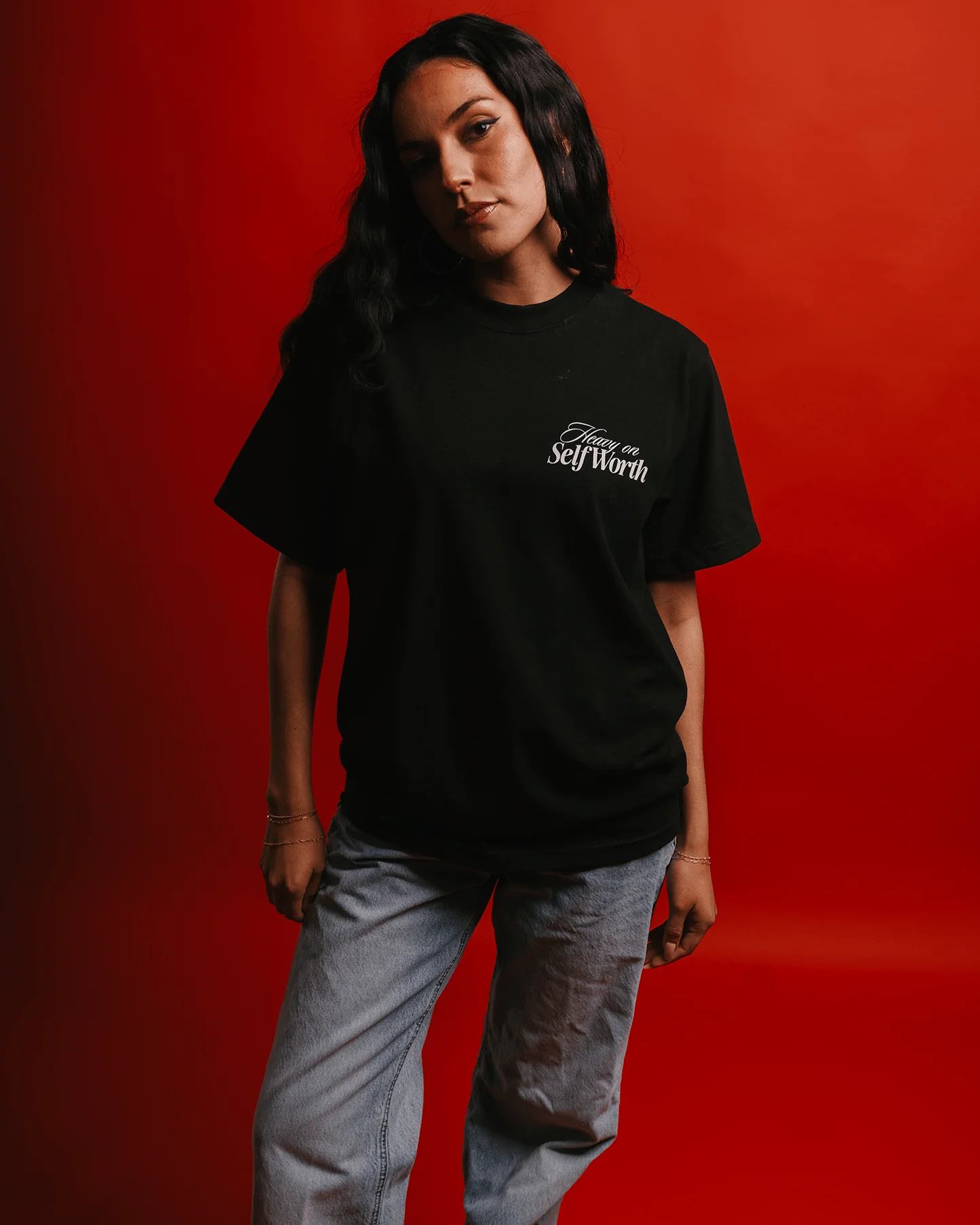 Heavy On Self Worth | Heavyweight Black Graphic Tee - Image 5