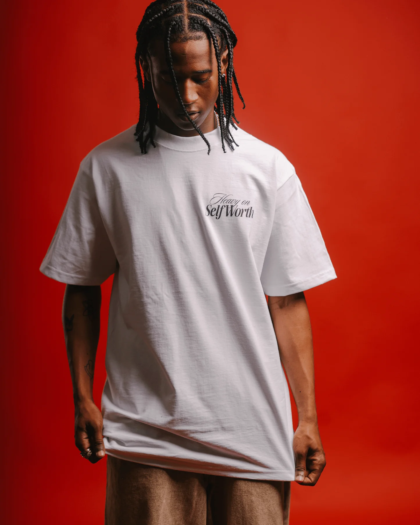 Heavy On Self Worth | Heavyweight White Graphic Tee - Image 5
