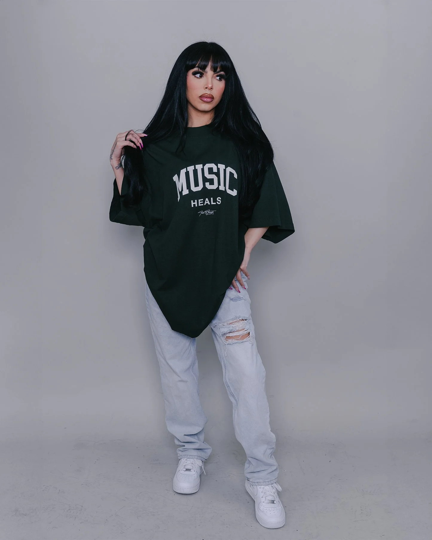 Music Heals | Oversized Green Graphic Tee - Image 3