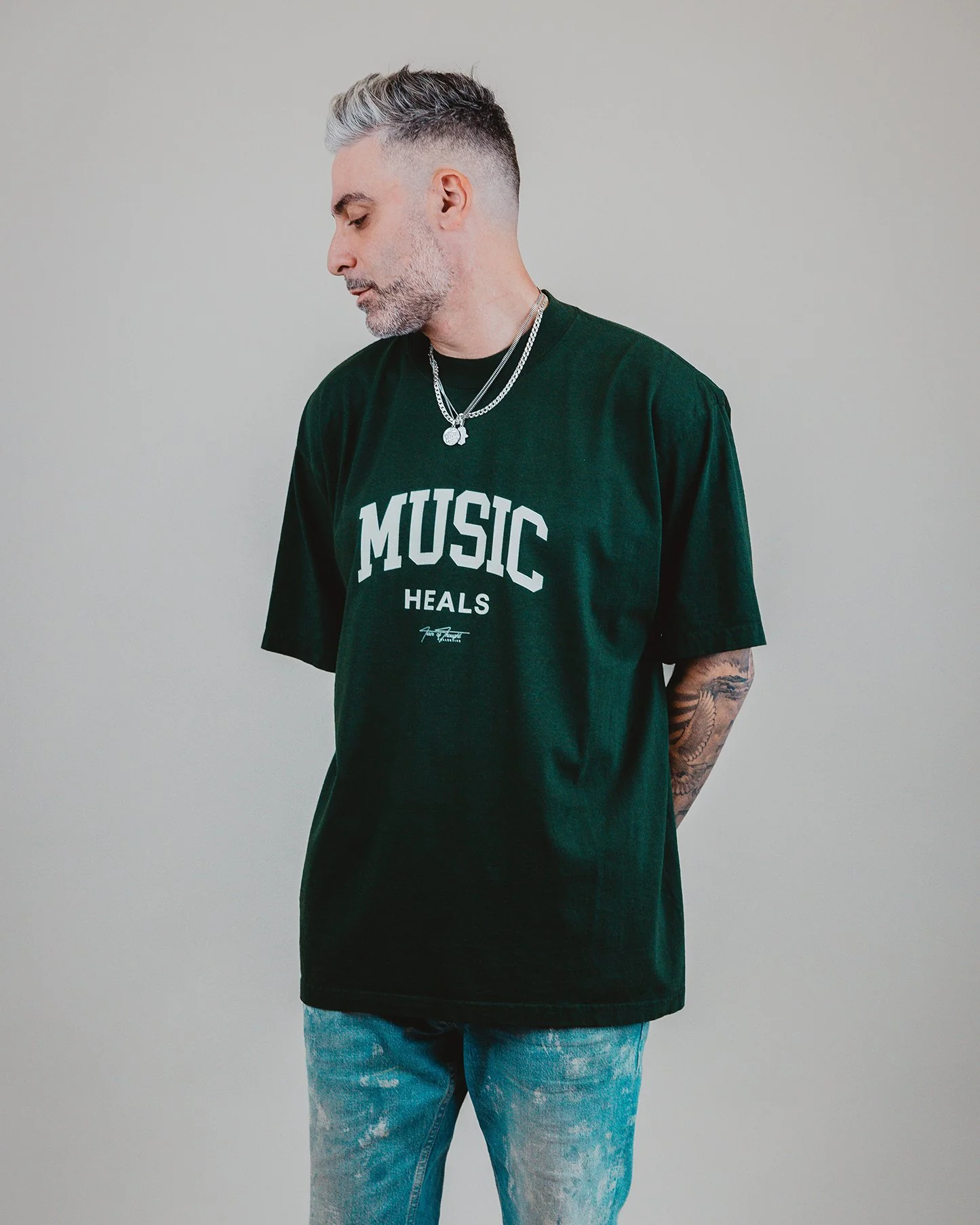 Music Heals | Oversized Green Graphic Tee - Image 4
