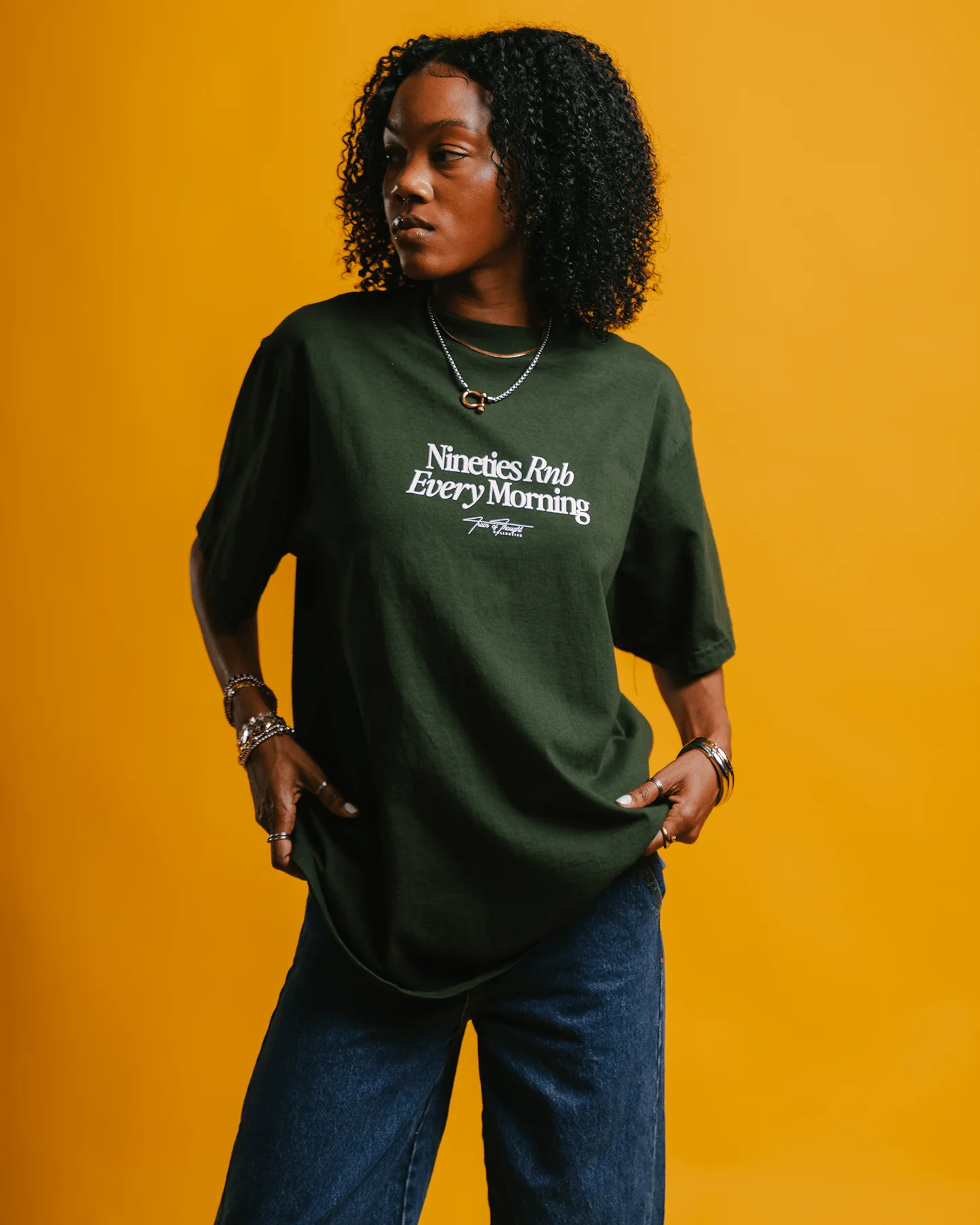 Nineties Rnb Every Morning V2 | Oversized Green Graphic Tee - Image 3