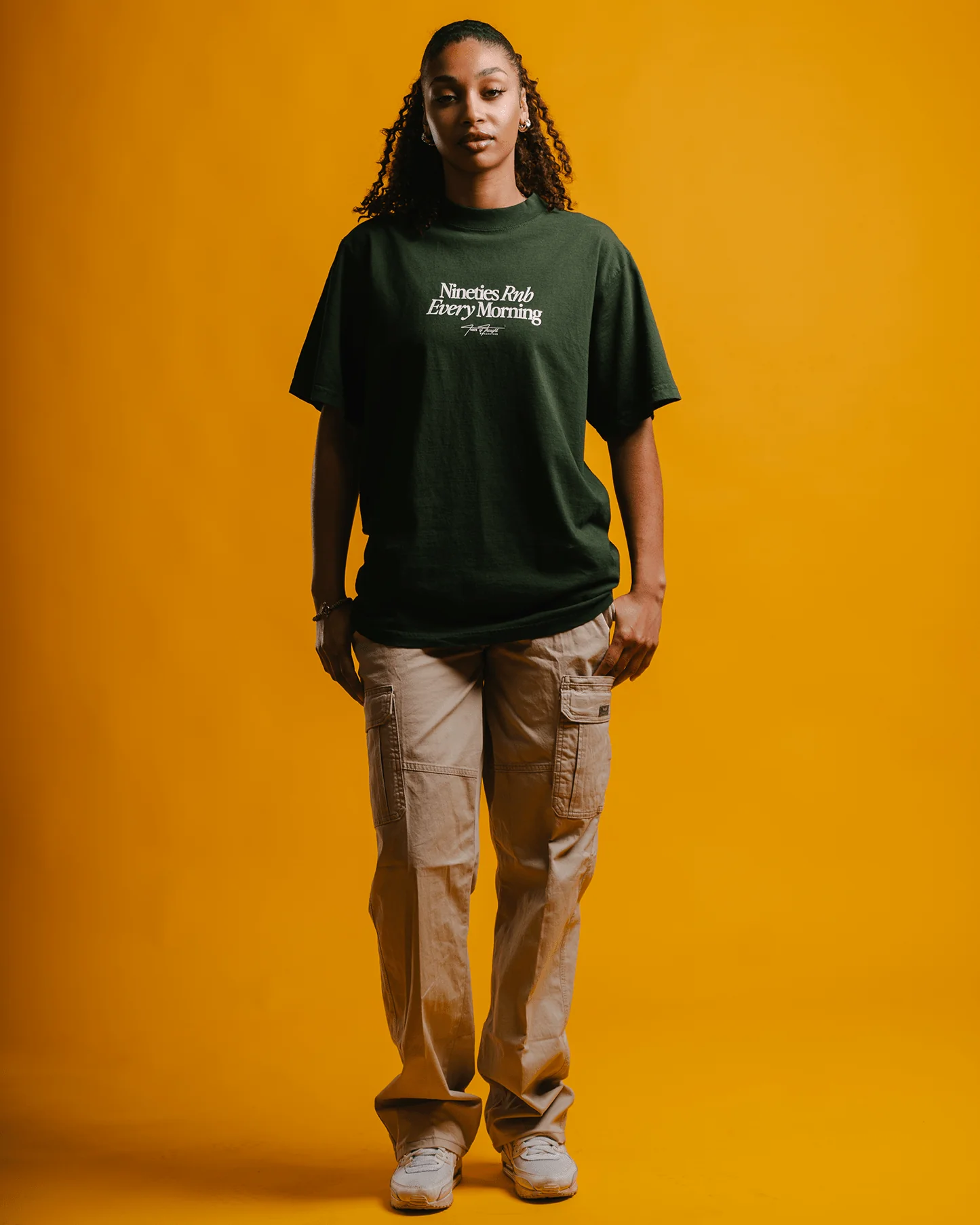 Nineties Rnb Every Morning V2 | Oversized Green Graphic Tee - Image 4
