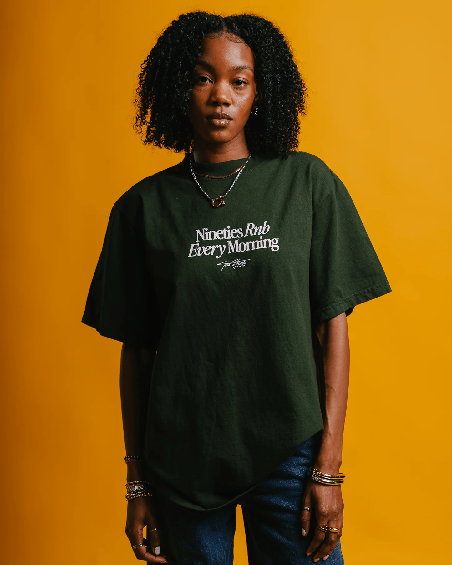Nineties Rnb Every Morning V2 | Oversized Green Graphic Tee - Image 6