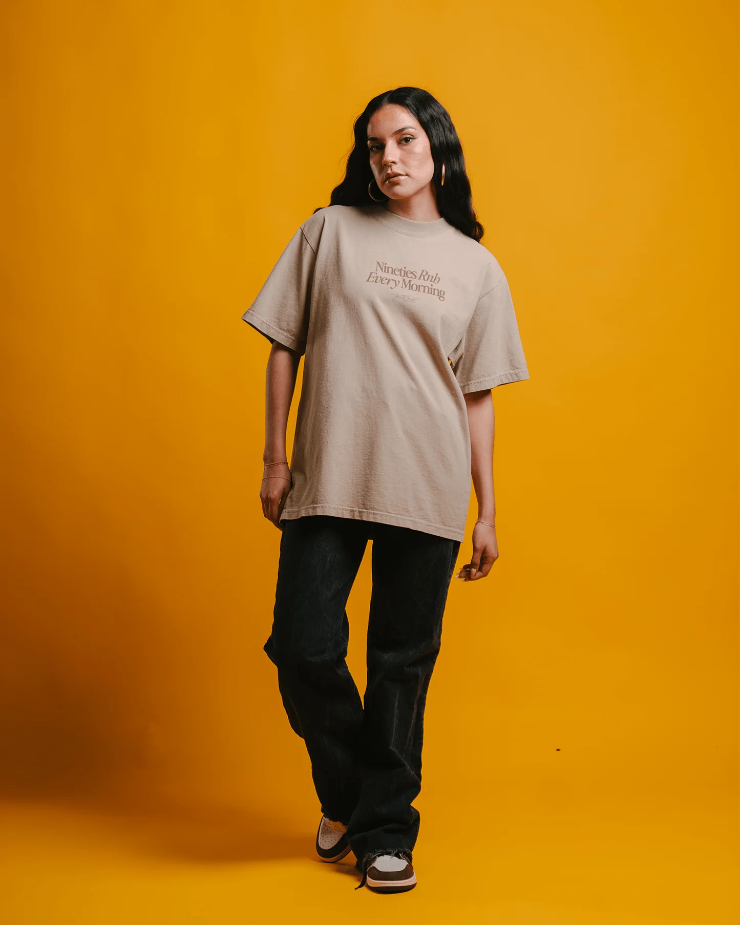 Nineties Rnb Every Morning V2 | Oversized Oatmeal Graphic Tee - Image 3