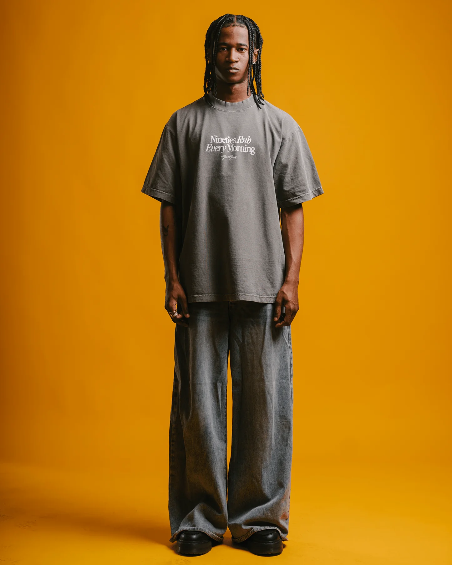 Nineties Rnb Every Morning V2 | Oversized Cement Graphic Tee - Image 3