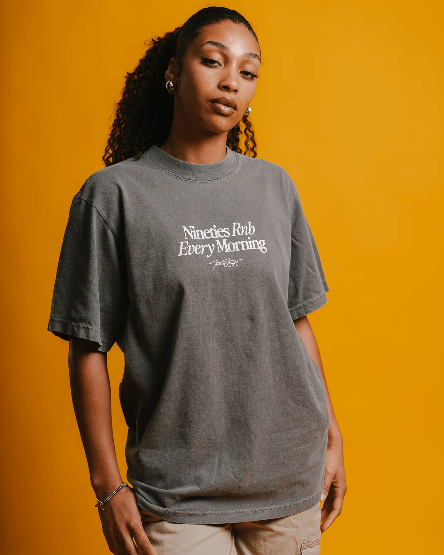 Nineties Rnb Every Morning V2 | Oversized Cement Graphic Tee - Image 4