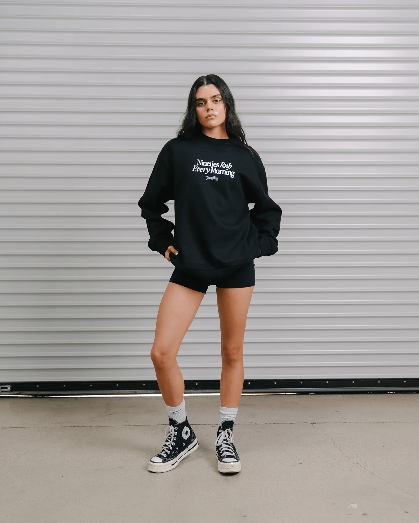 Nineties Rnb Every Morning | Black Crewneck Sweatshirt - Image 4