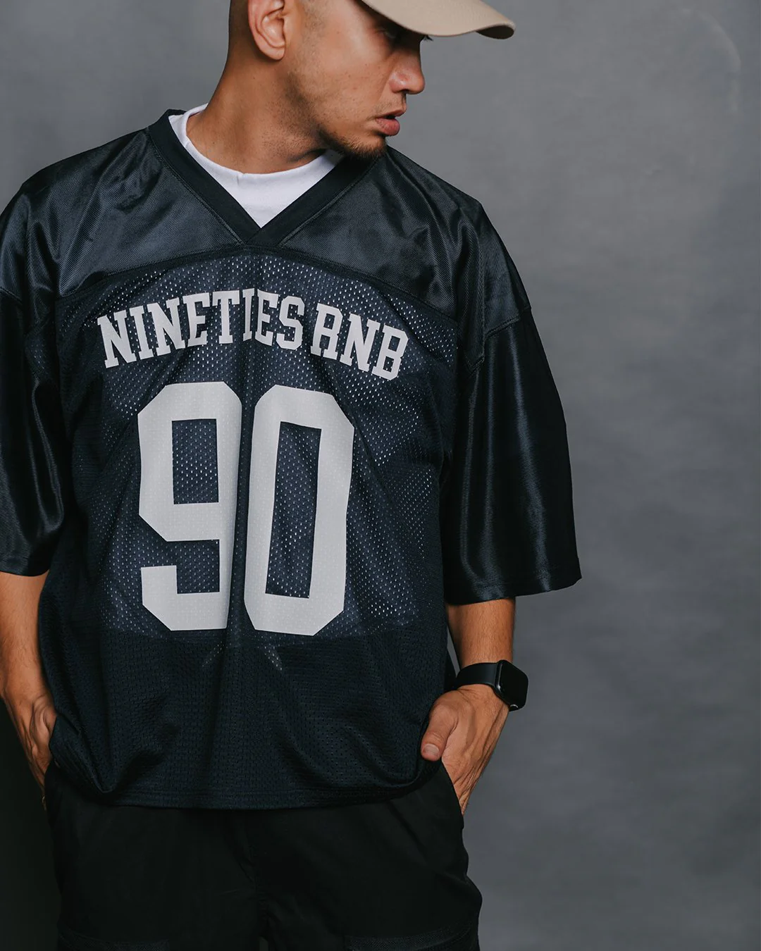 Nineties Rnb Every Morning | Black Cropped Football Jersey - Image 3