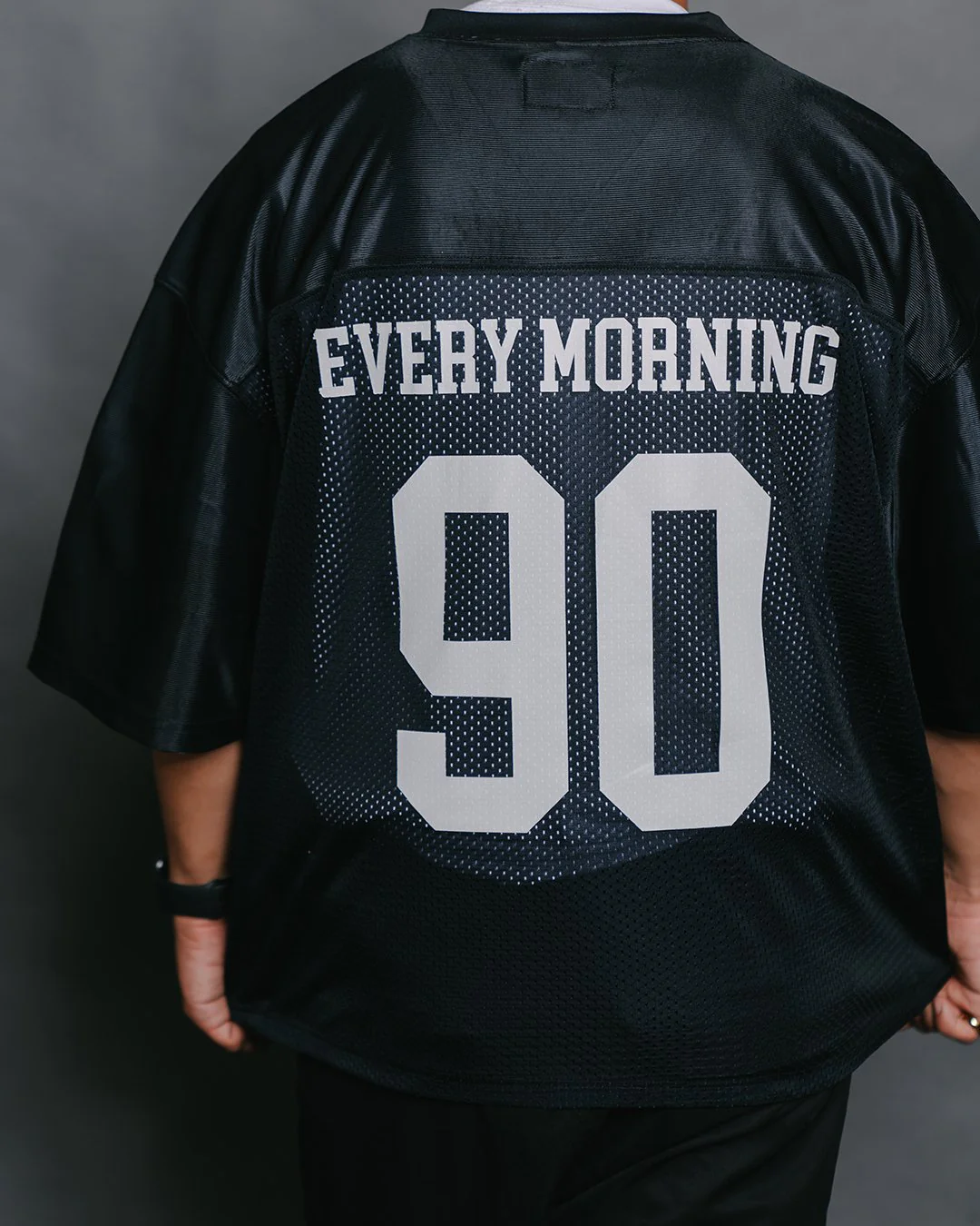 Nineties Rnb Every Morning | Black Cropped Football Jersey - Image 5