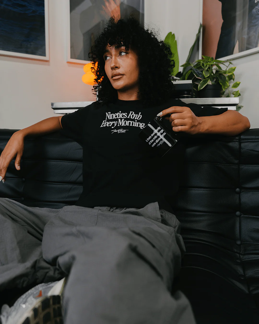 Nineties Rnb Every Morning | Black Heavyweight Graphic Tee - Image 4