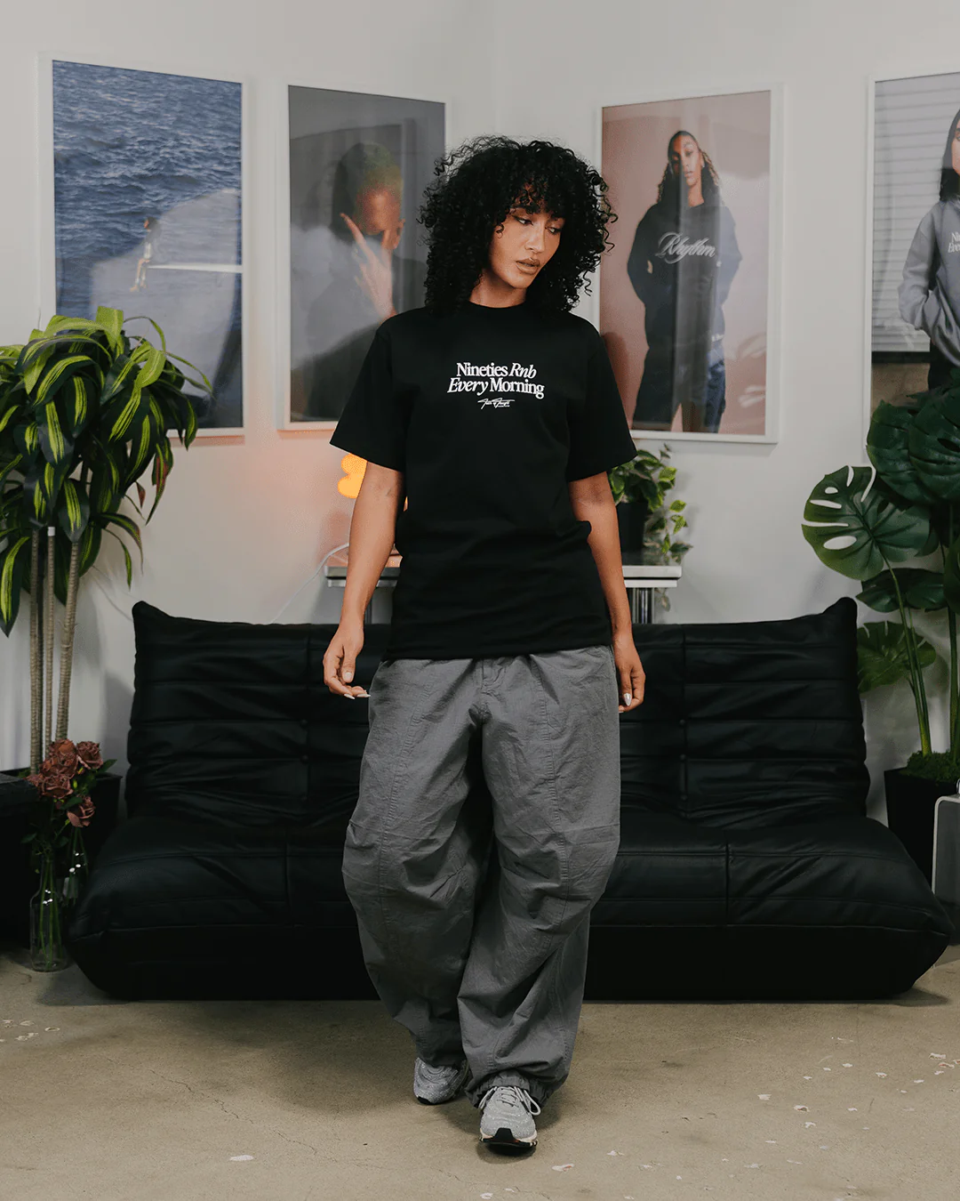 Nineties Rnb Every Morning | Black Heavyweight Graphic Tee - Image 5