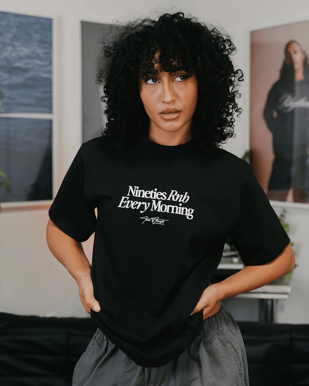 Nineties Rnb Every Morning | Black Heavyweight Graphic Tee - Image 6